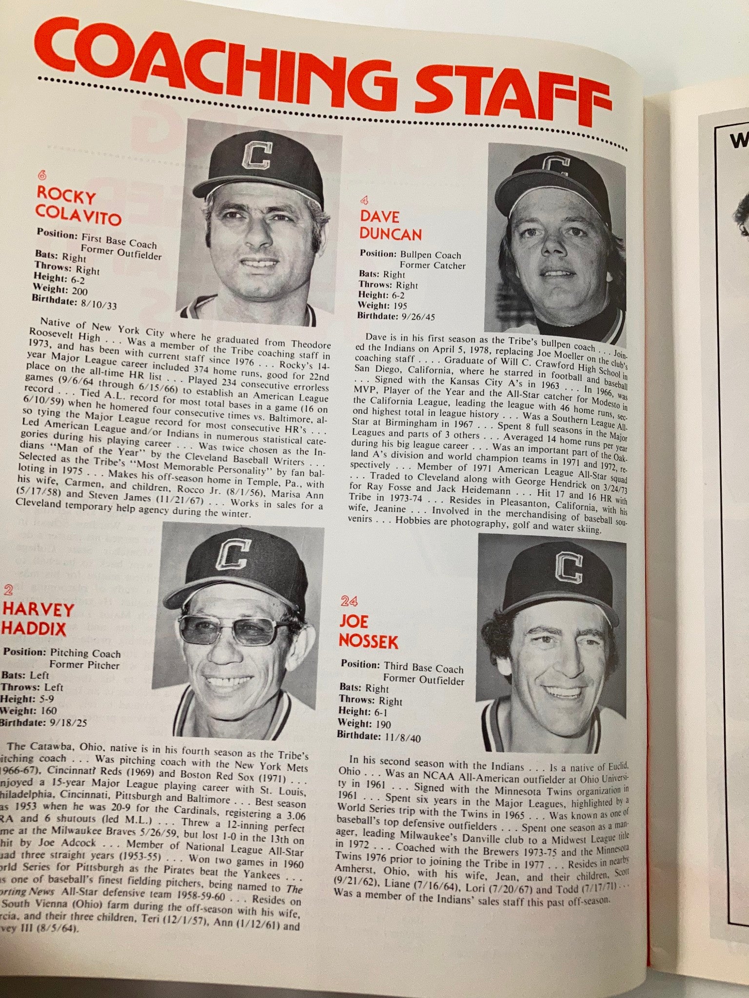 1978 MLB Cleveland Indians Official Program and Souvenir Magazine