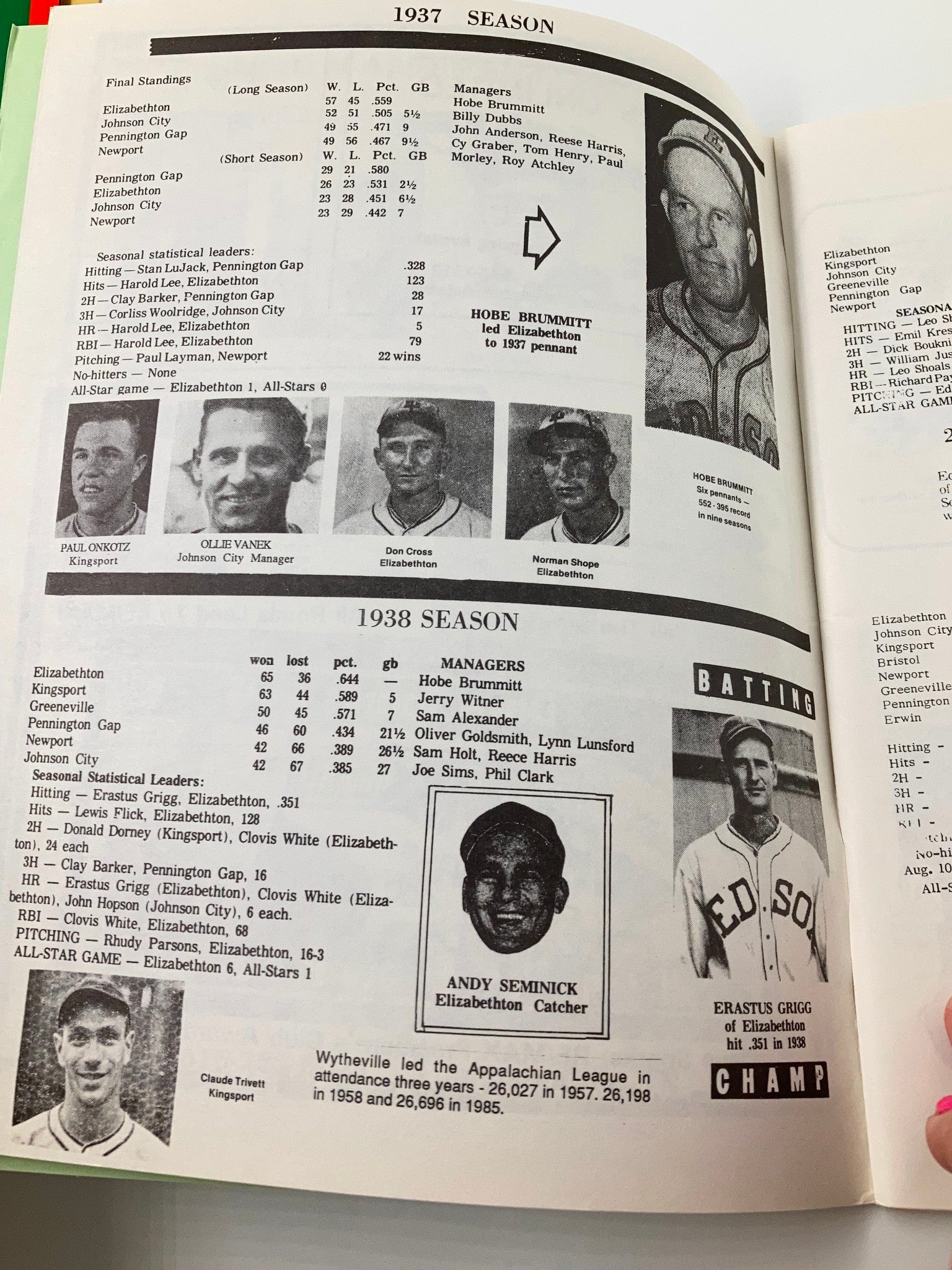 1989 Appalachian League Northern vs Southern Division Record Book