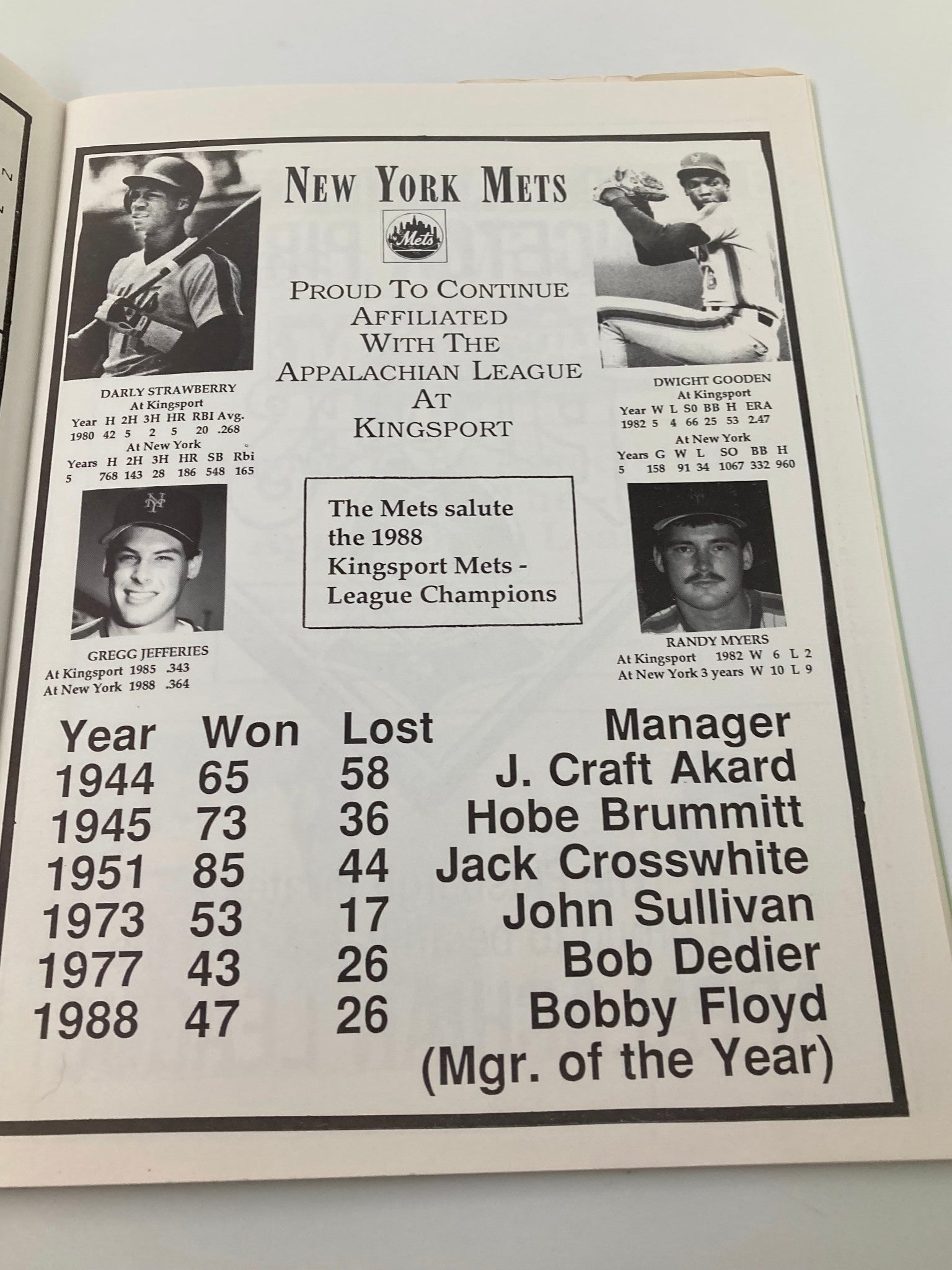 1989 Appalachian League Northern vs Southern Division Record Book