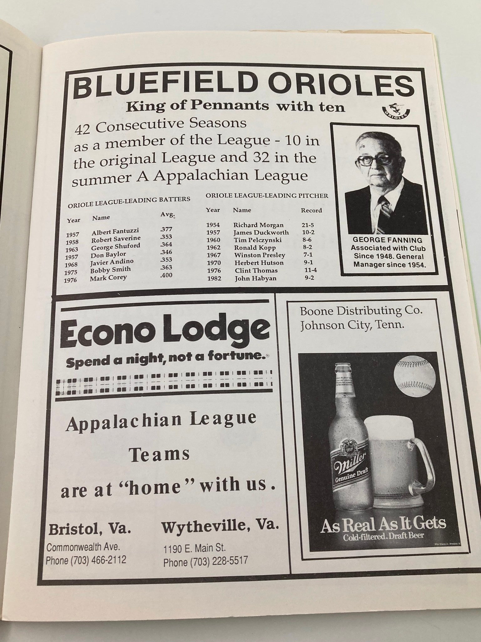 1989 Appalachian League Northern vs Southern Division Record Book