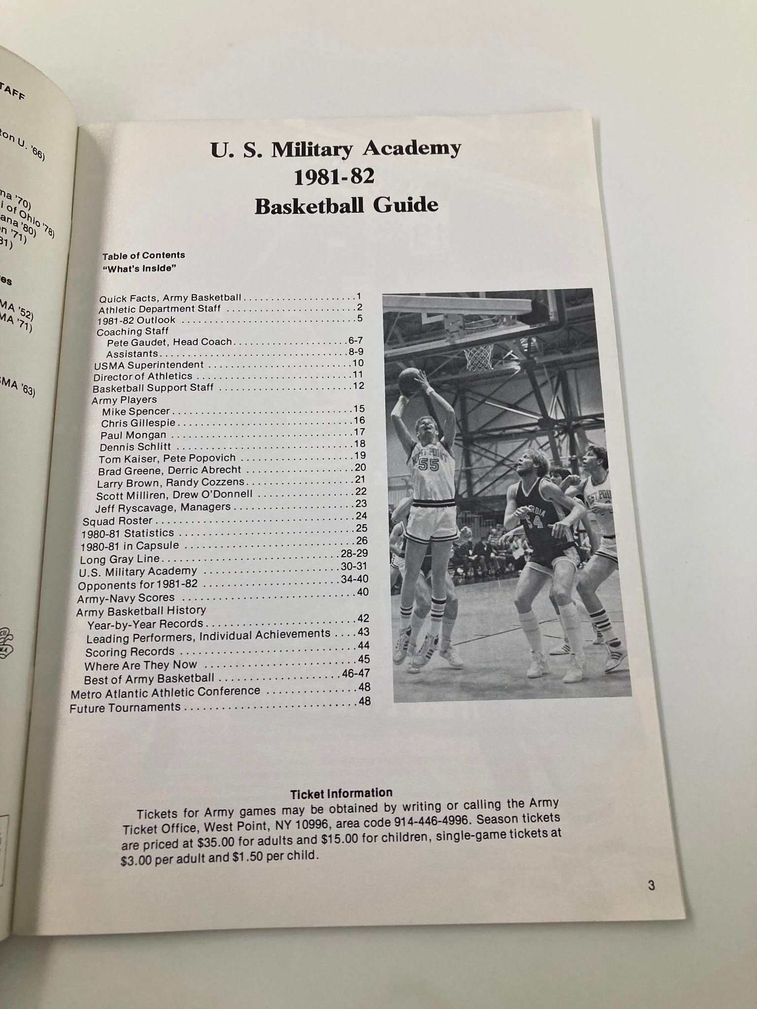 1981-1982 Army Captain Mike Spencer U.S. Military Acedemy Basketball Guide