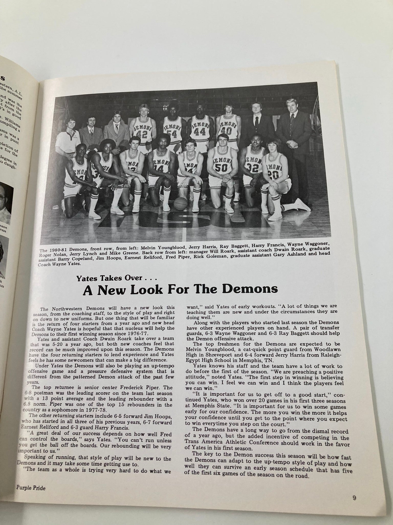 1980-1981 College Purple Pride Demon Basketball Northwest State University