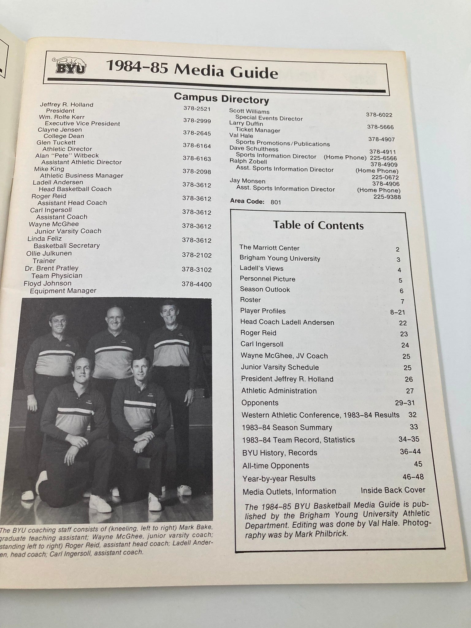 1984-1985 College Basketball Brigham Young University Official Media Guide