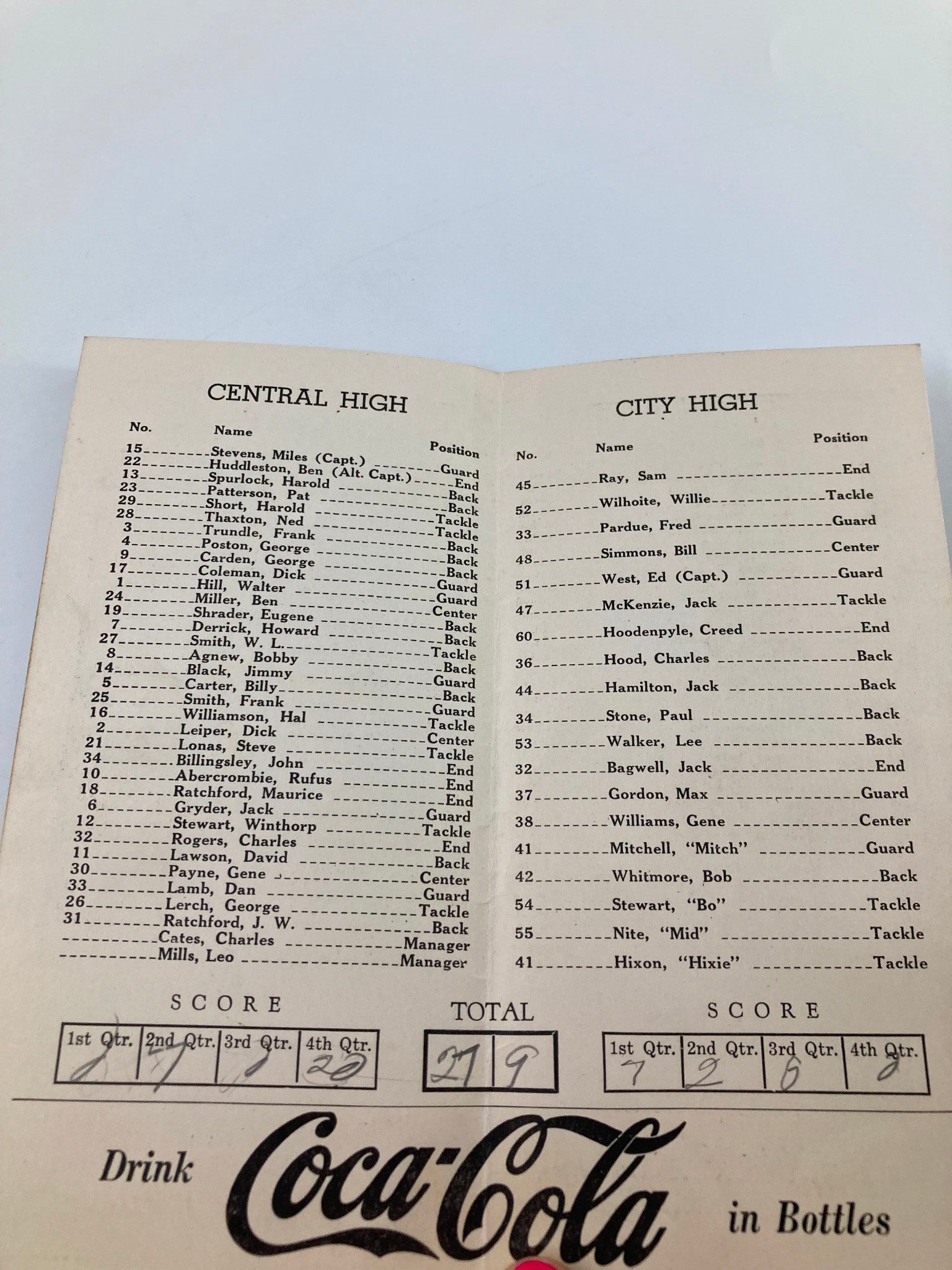 November 29 1941 Football Central High vs City High Official Program