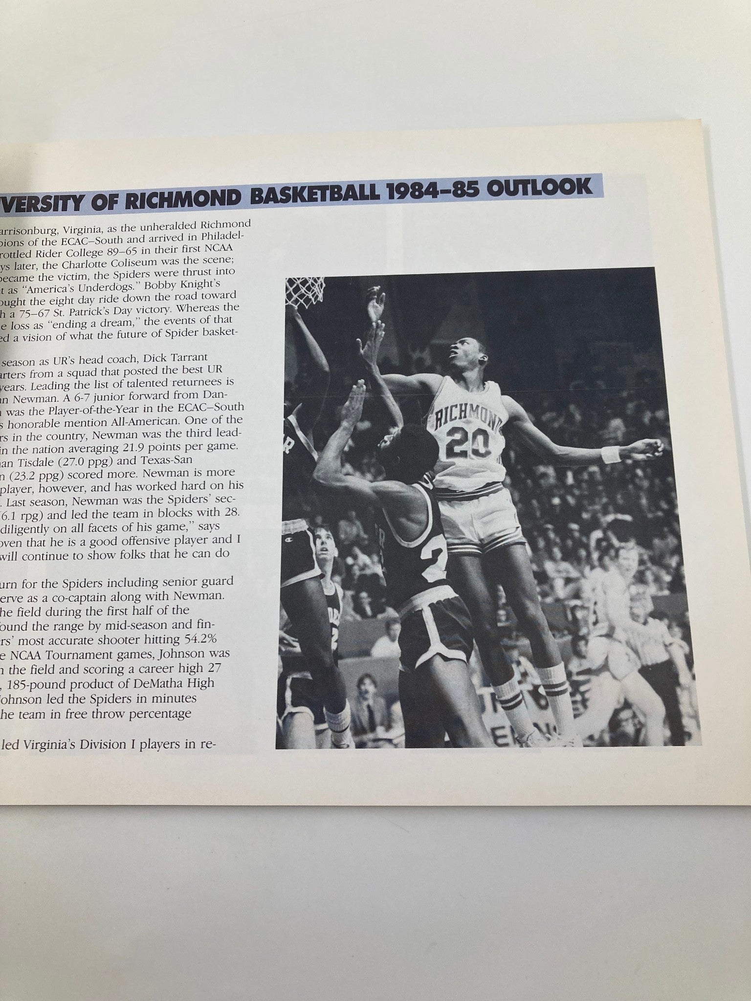 1984-1985 College Richmond Basketball Official Media Information Guide