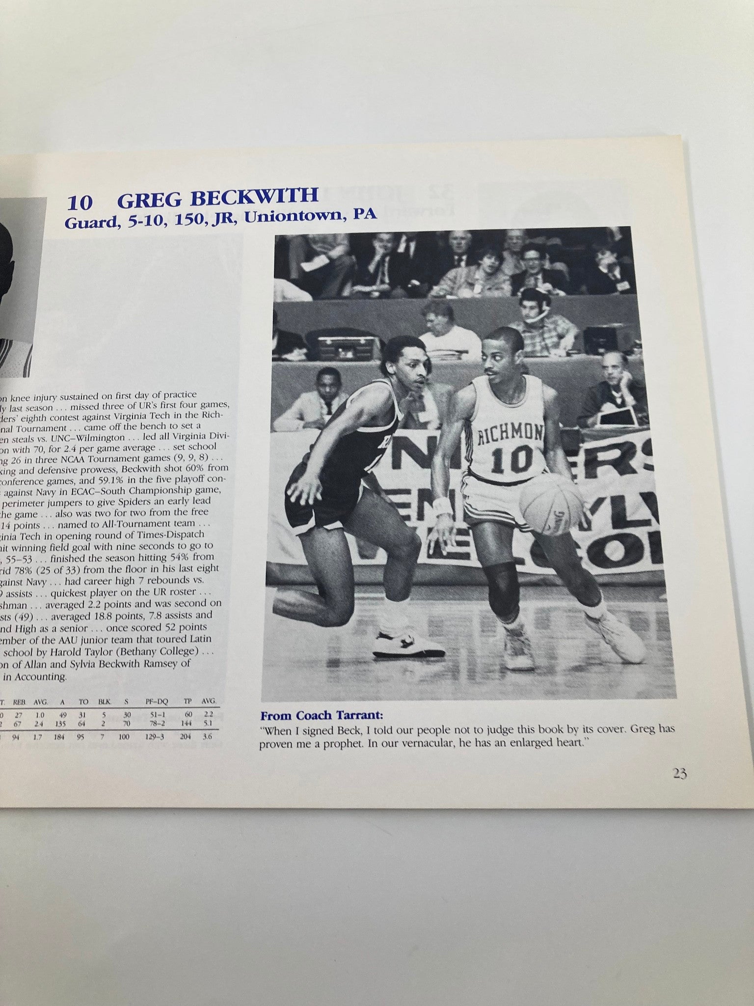 1984-1985 College Richmond Basketball Official Media Information Guide