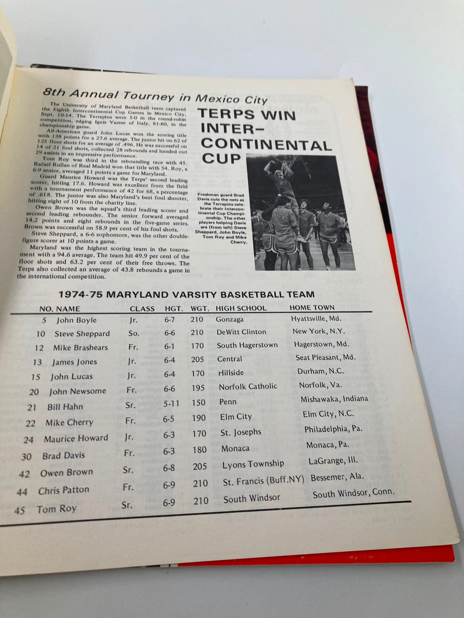 1974-1975 Maryland Basketball College Yearbook