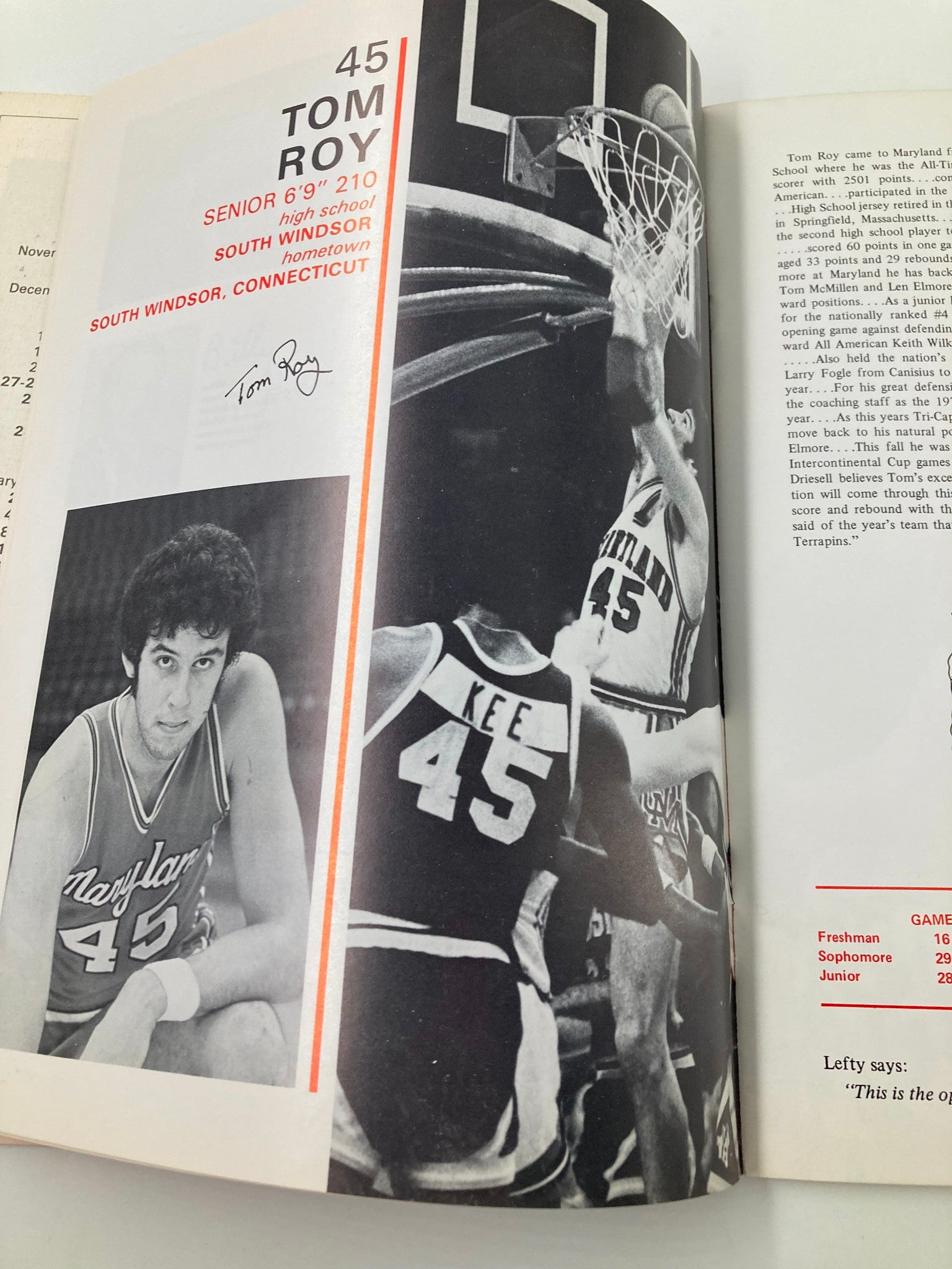 1974-1975 Maryland Basketball College Yearbook