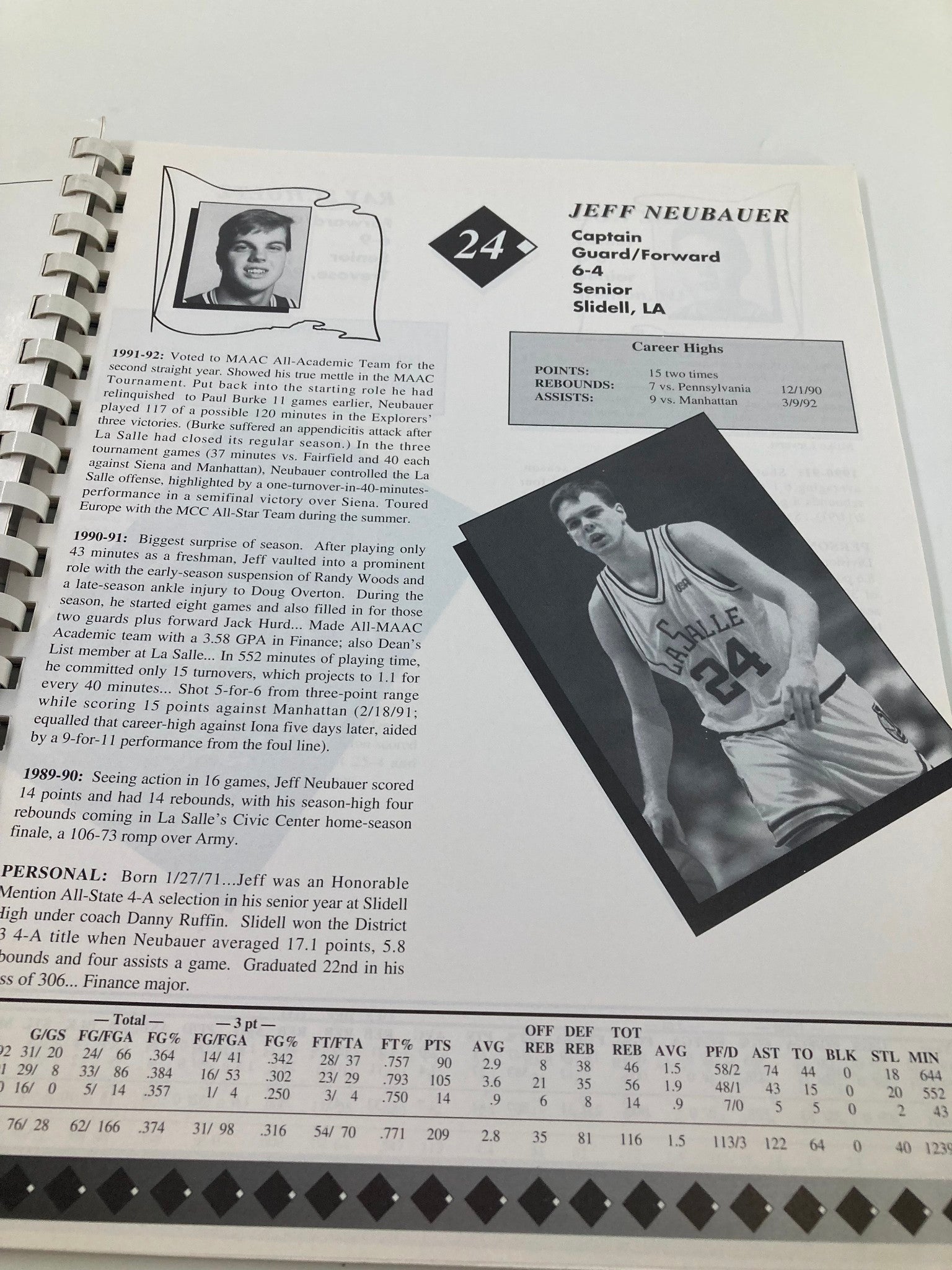 1992-1993 La Salle University Men's Basketball College Program