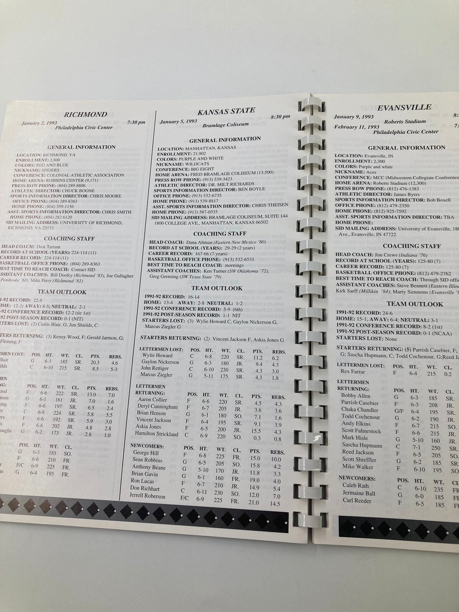 1992-1993 La Salle University Men's Basketball College Program