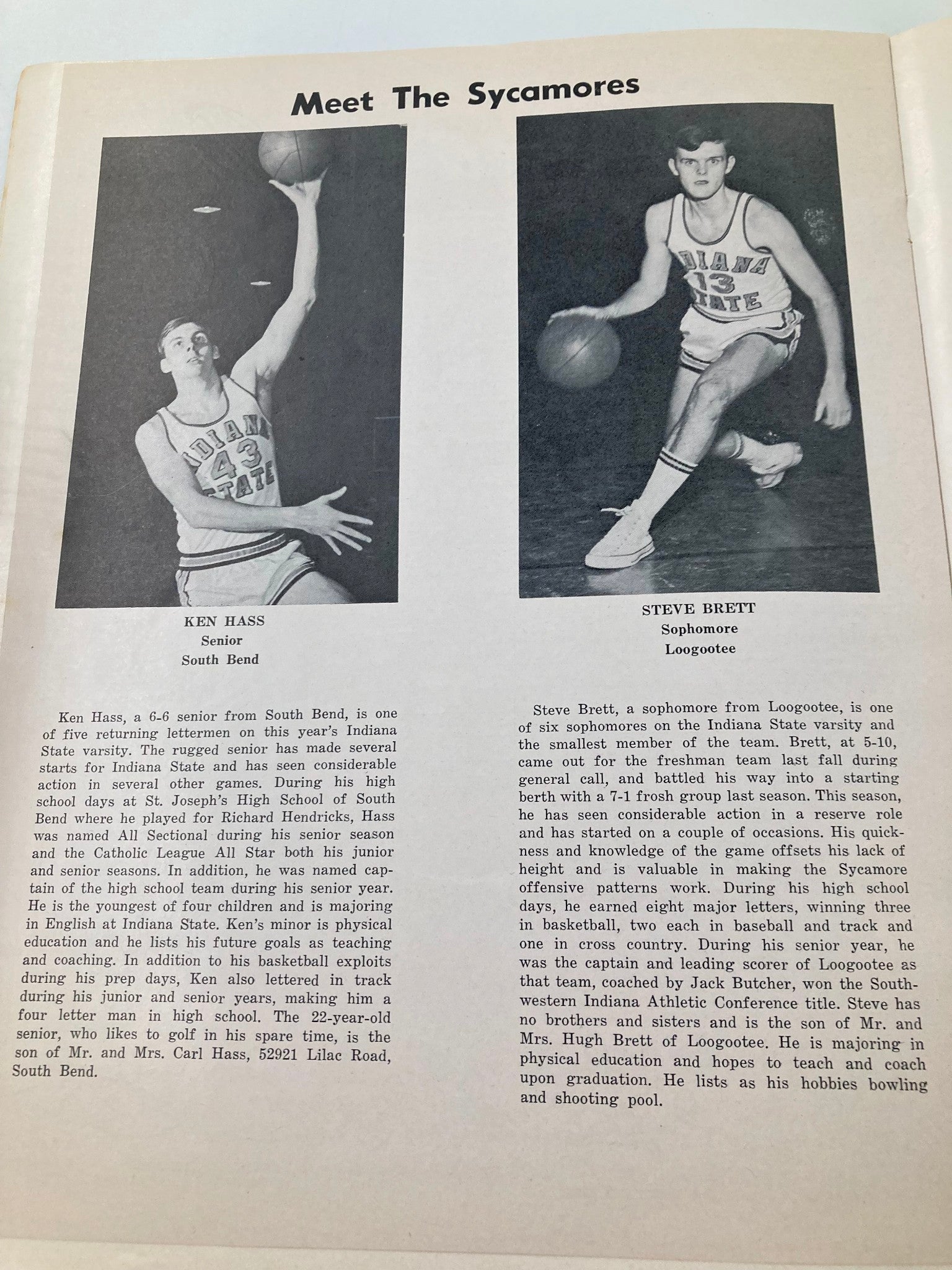 February 19 1969 The College Game Indiana State vs Valparaiso Official Program