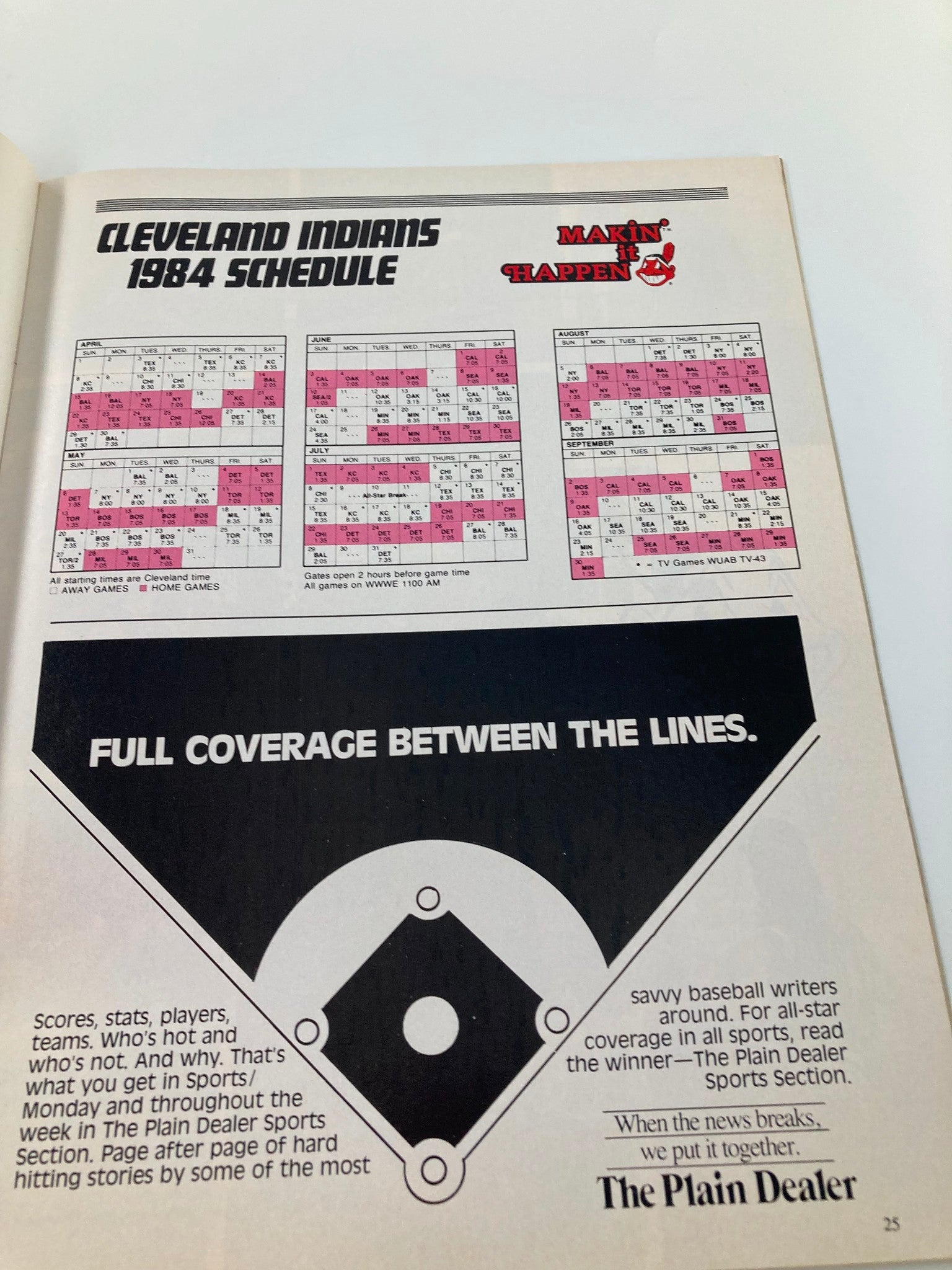 1984 Baseball Cleveland Indians Official Souvenir Program