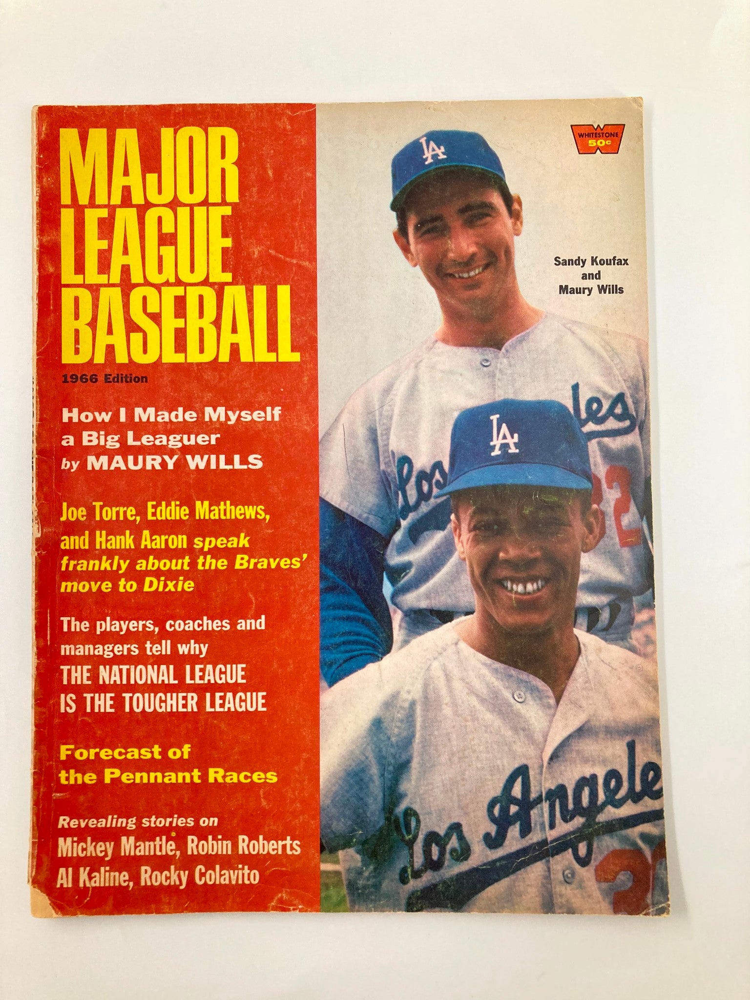 1966 Edition MLB Los Angeles Dodgers program featuring Sandy Koufax and Maury Wills on the cover, showcasing baseball legends.