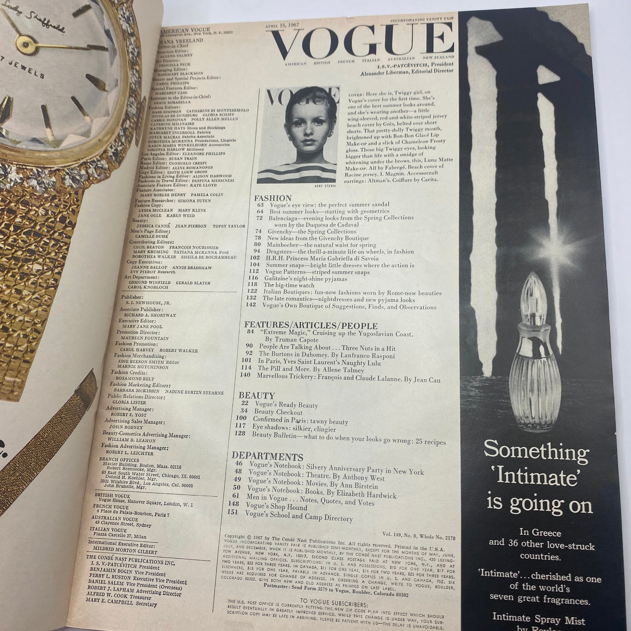 VTG Vogue Magazine April 15 1967 Twiggy by Bert Stern No Label