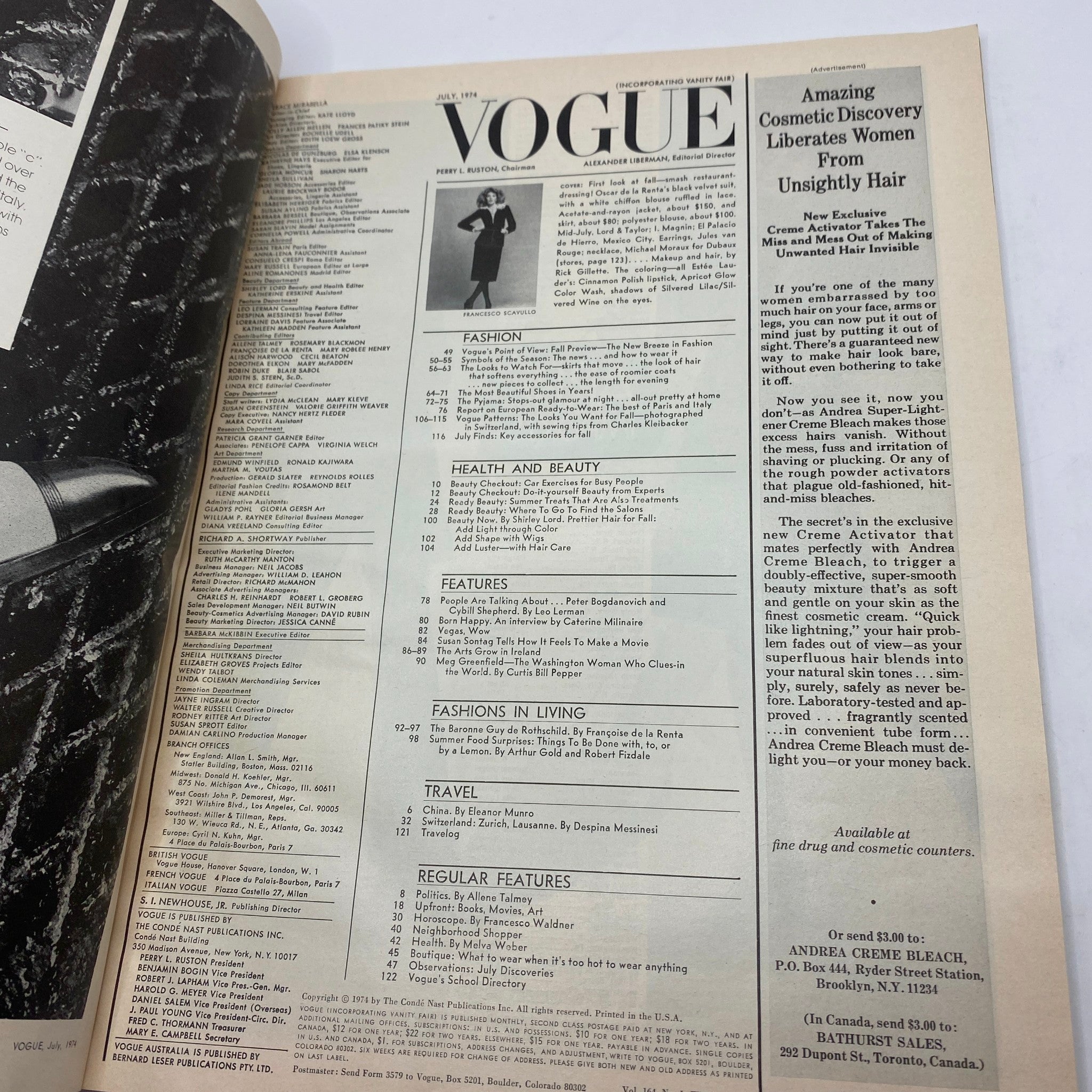 VTG Vogue Magazine July 1974 Rene Russo by Francesco Scavullo