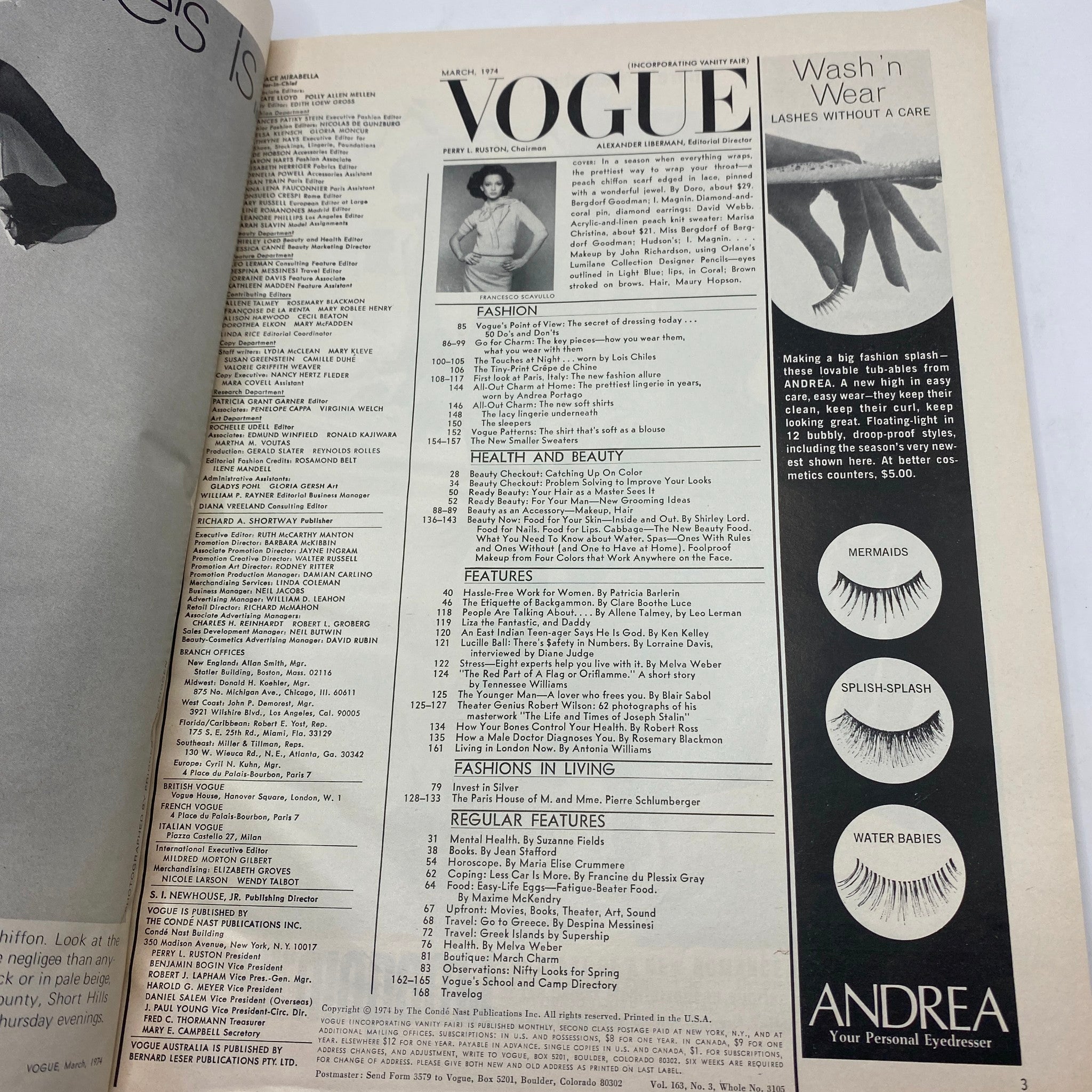 VTG Vogue Magazine March 1974 Pola by Francesco Scavullo