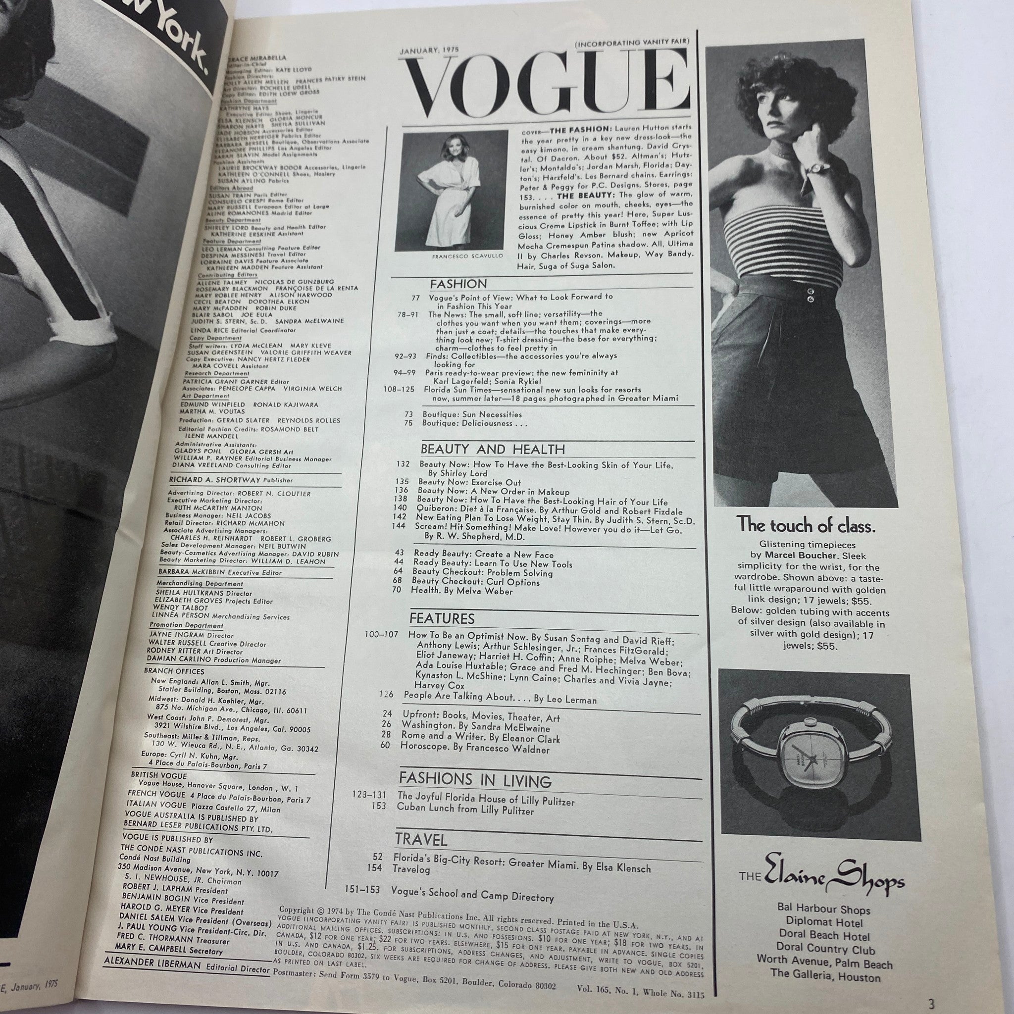 VTG Vogue Magazine January 1975 Lauren Hutton by Francesco Scavullo