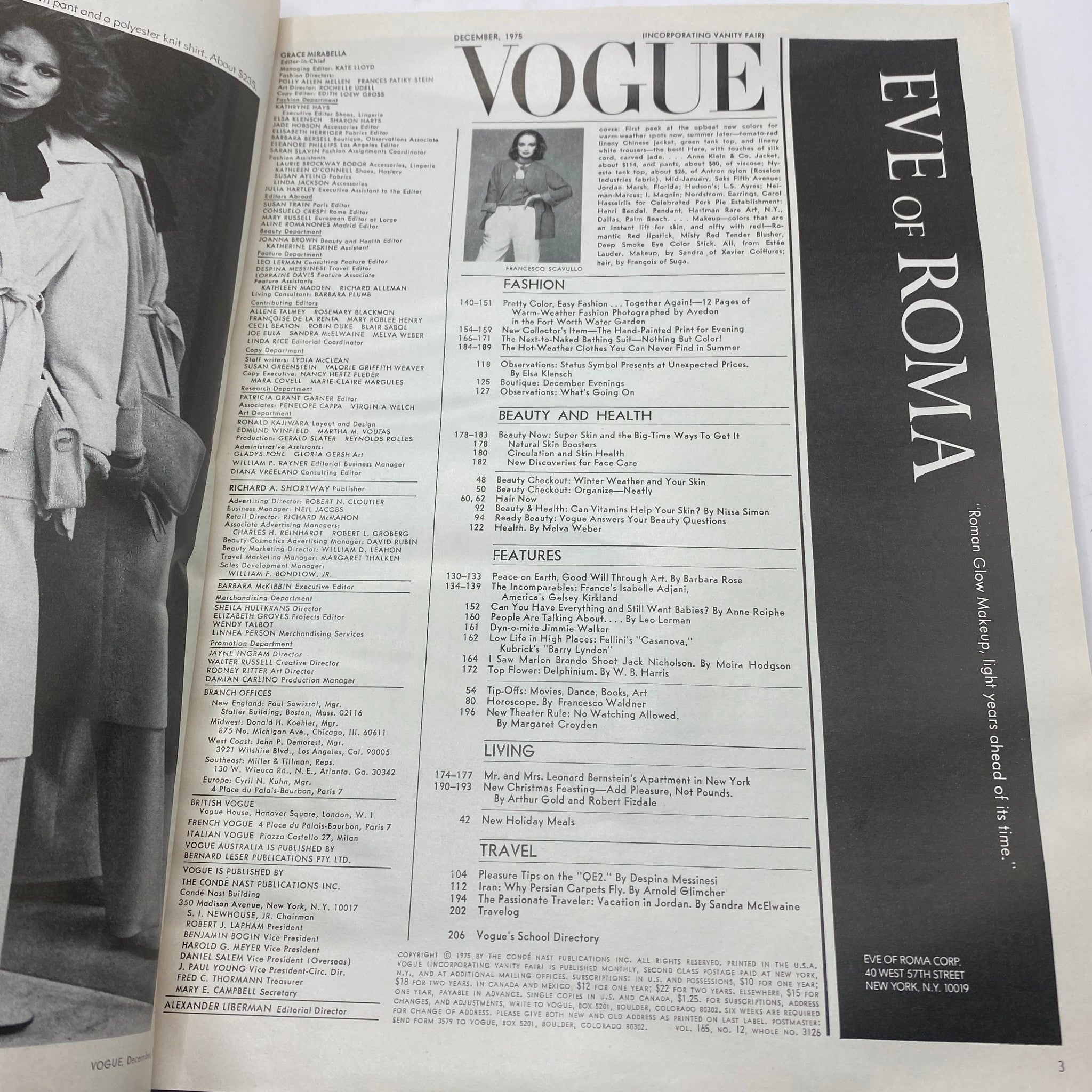 VTG Vogue Magazine December 1975 Karen Graham by Francesco Scavullo GD Interior