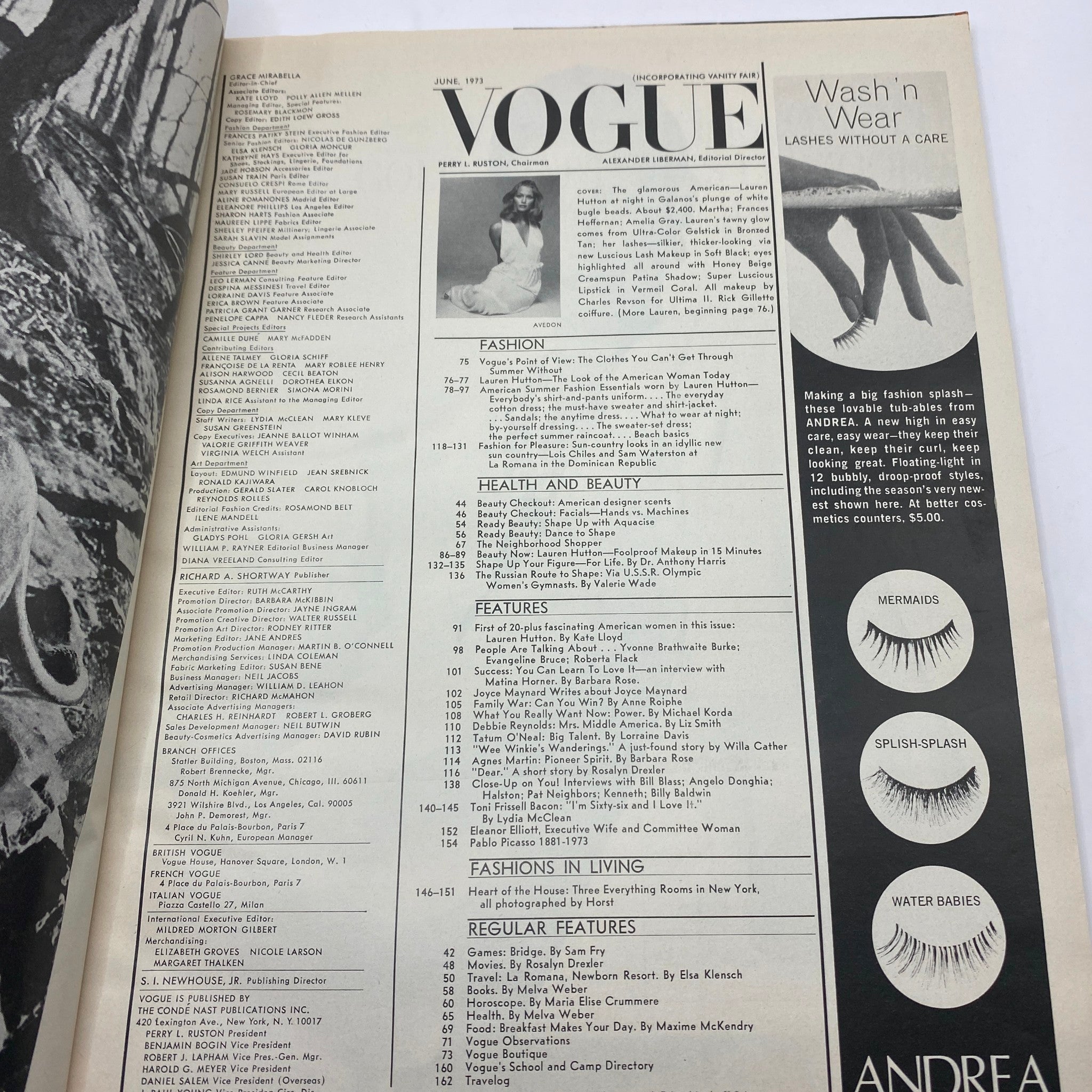 VTG Vogue Magazine June 1973 Lauren Hutton by Richard Avedon No Label