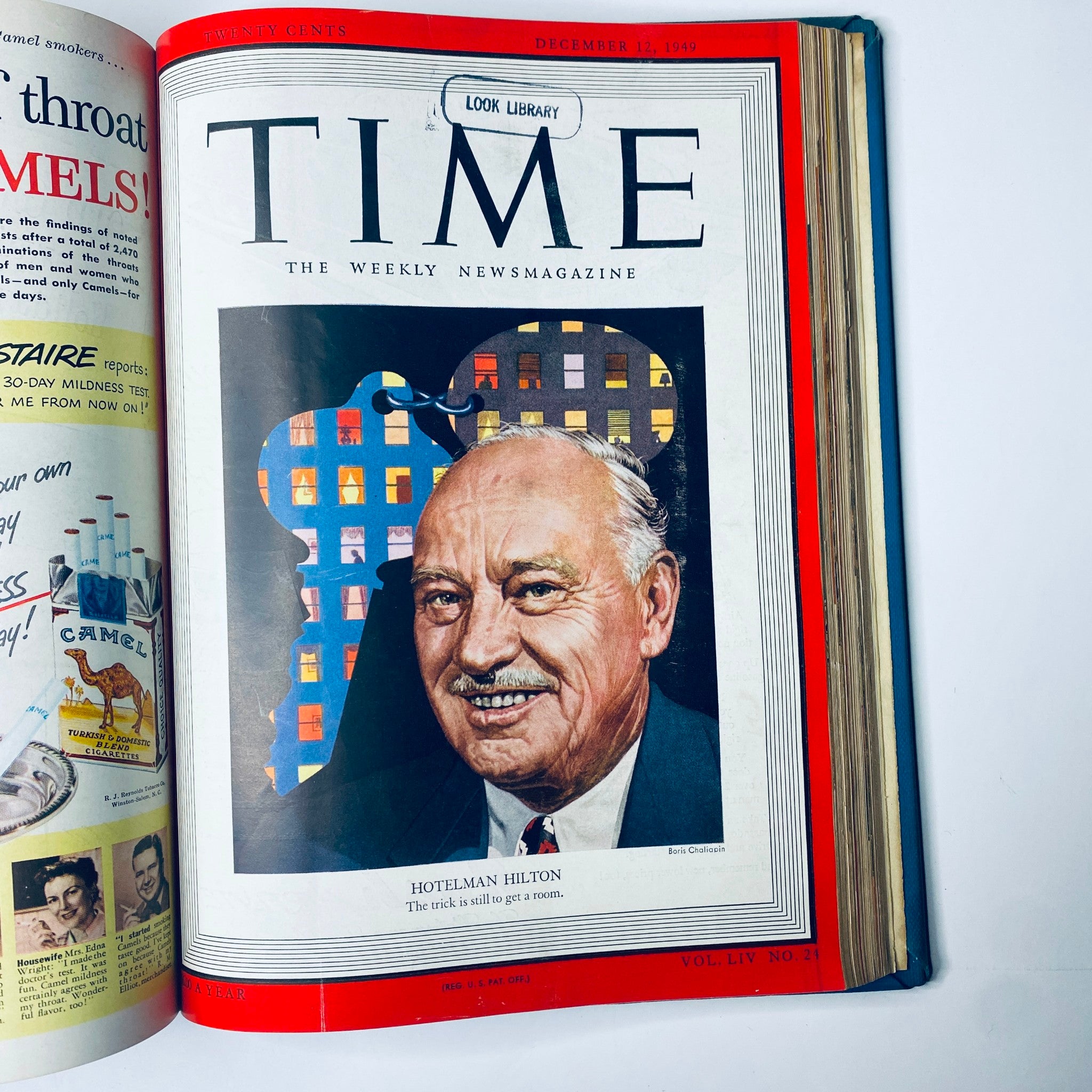 Cover of Time Magazine from December 12, 1949 featuring hotelier Conrad Hilton. Part of the Time Magazine Library Bound Weekly, October 3 to December 26, 1949.