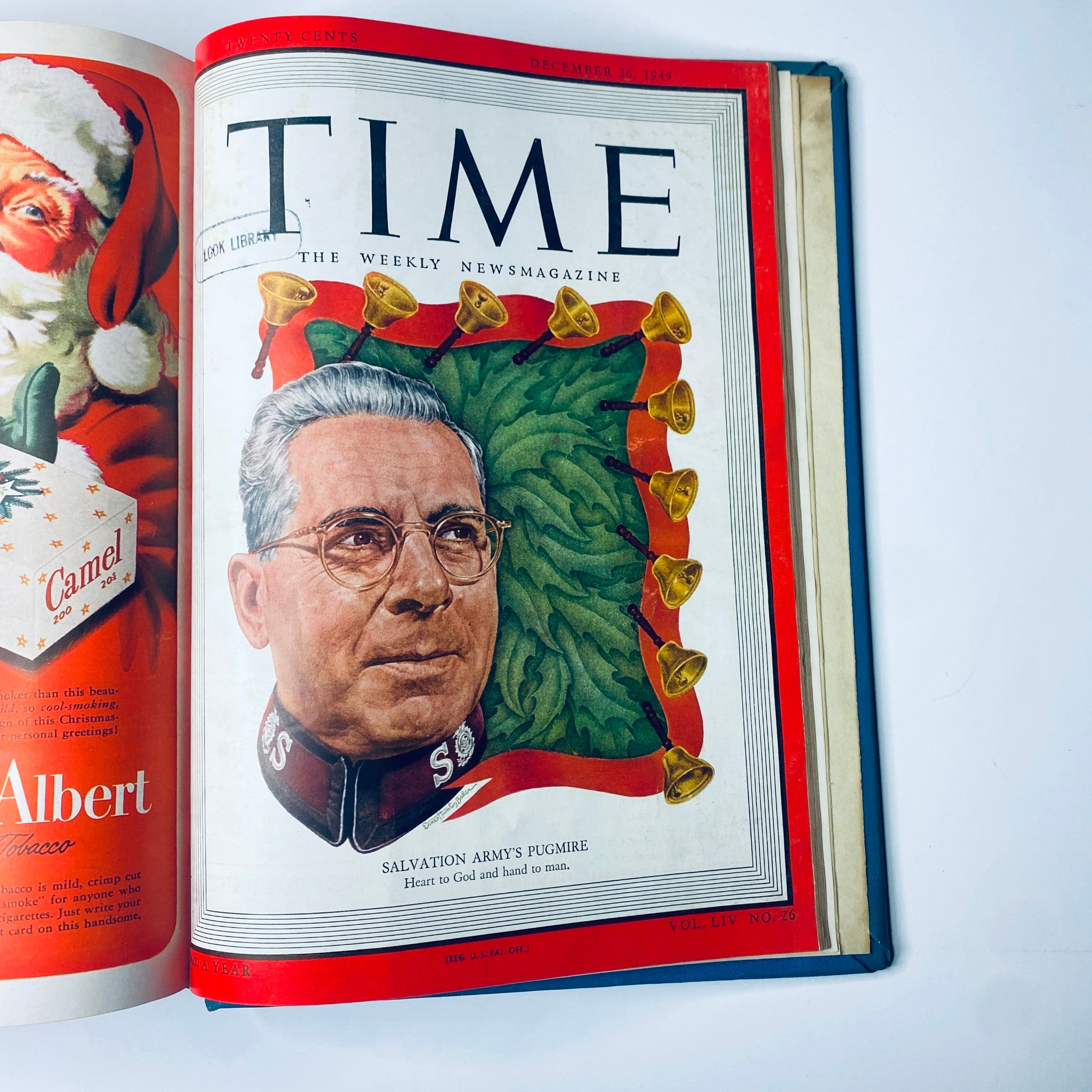 Cover of Time Magazine from December 26, 1949 featuring Salvation Army's Commissioner Wilfred Pugmire. Part of the Time Magazine Library Bound Weekly, October 3 to December 26, 1949.