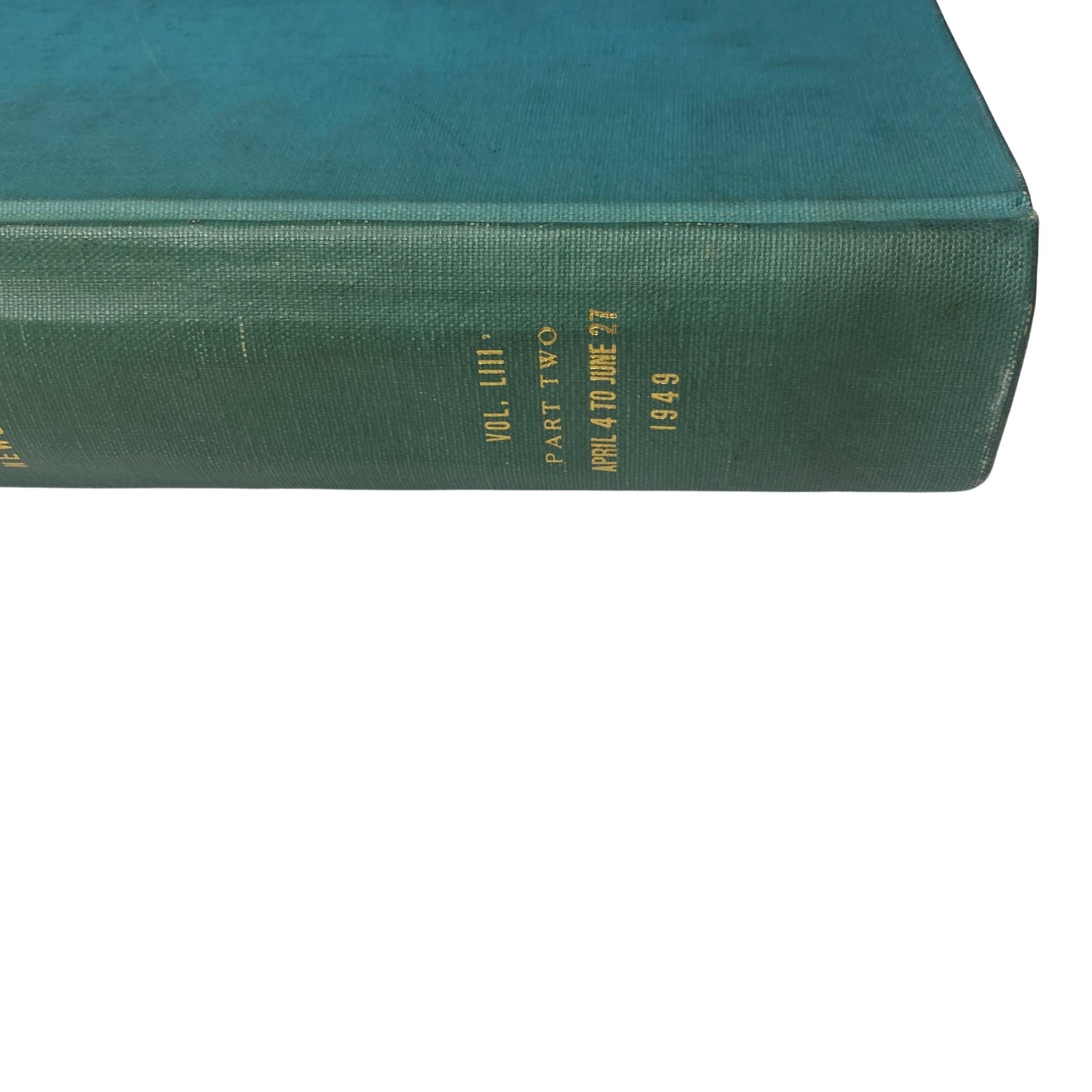 Close-up of the spine of Time Magazine Library Bound Weekly, Volume 111, Part Two, dated April 4 to June 27, 1949.