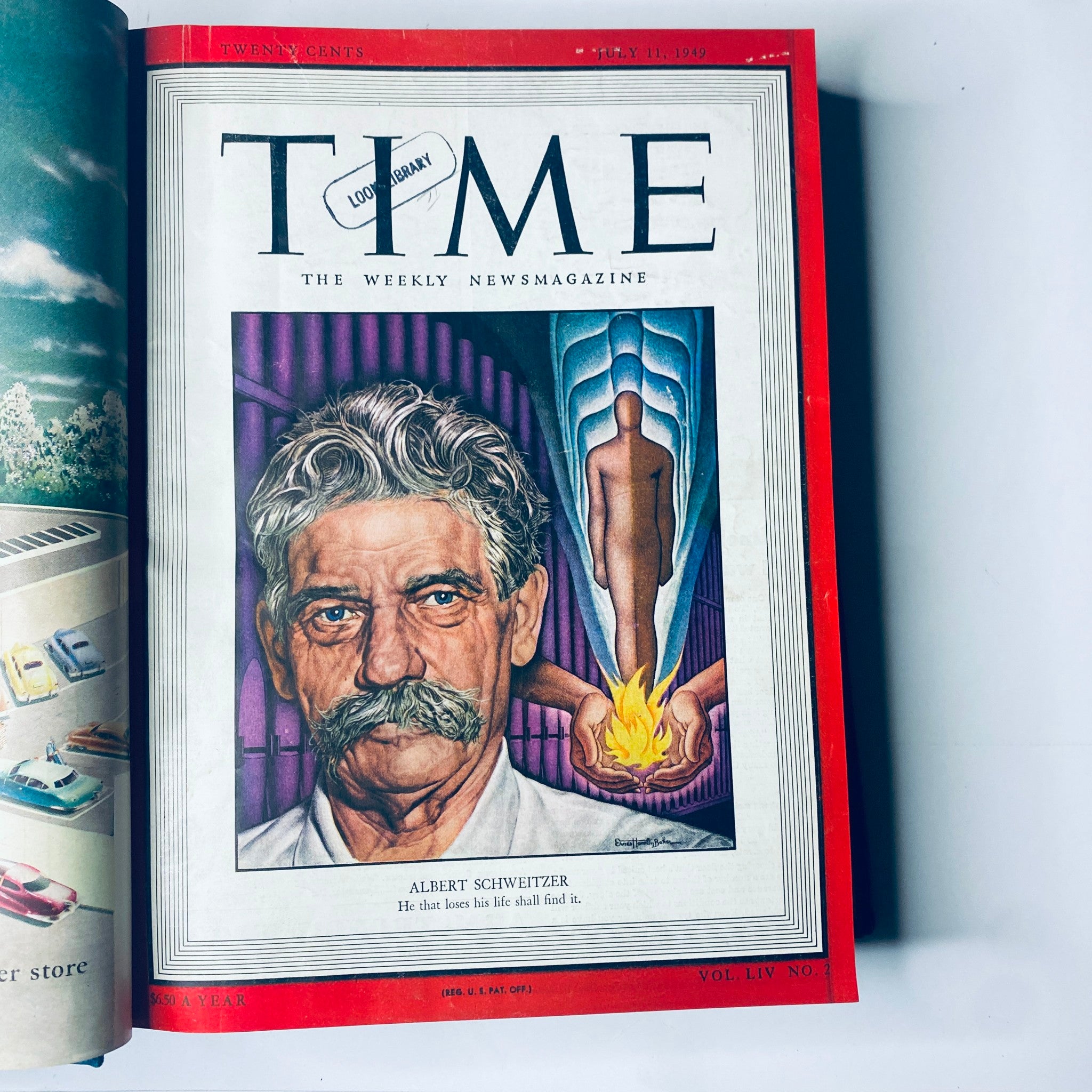 Cover of Time Magazine from July 11, 1949, featuring Albert Schweitzer with an artistic representation.