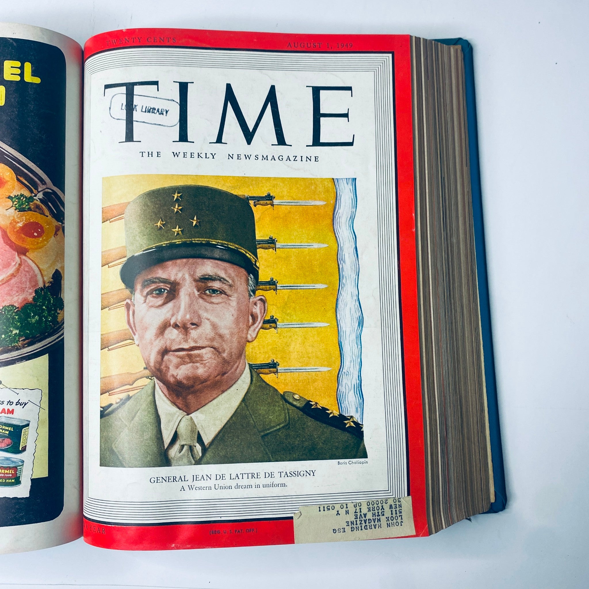 Cover of Time Magazine Library Bound Weekly featuring General Jean de Lattre de Tassigny, dated August 1, 1949.