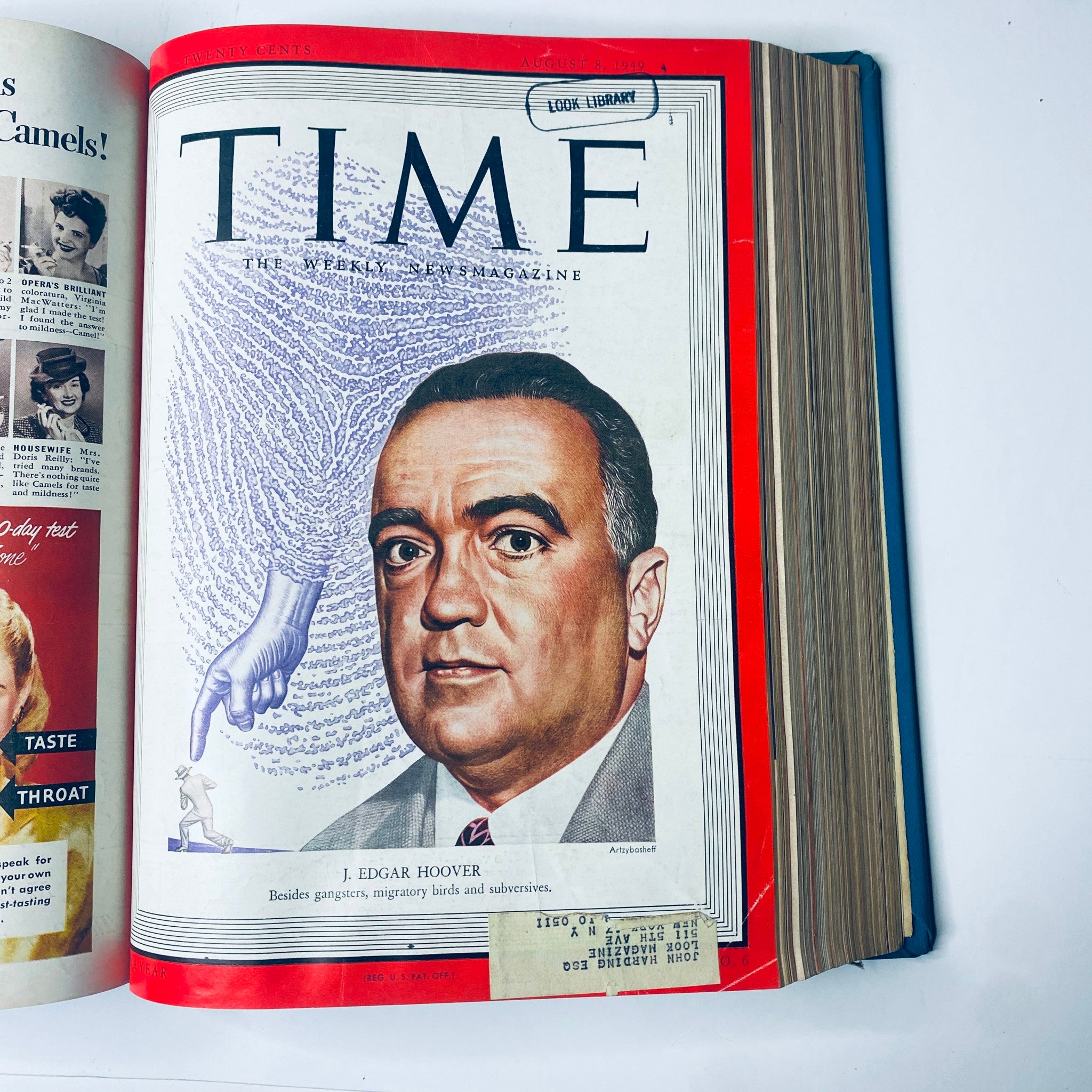 Cover of Time Magazine Library Bound Weekly featuring J. Edgar Hoover, dated August 8, 1949.
