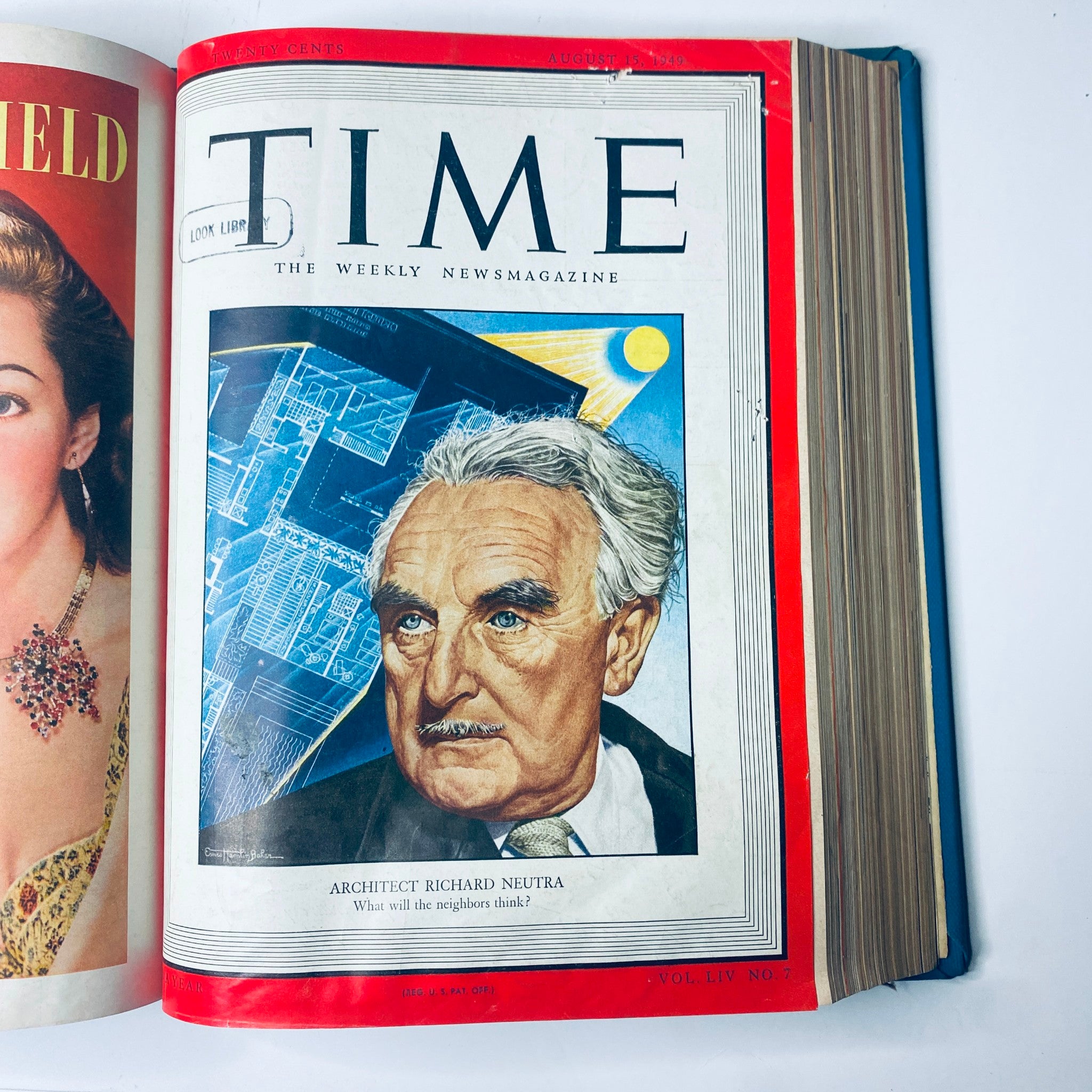 Cover of Time Magazine Library Bound Weekly featuring Architect Richard Neutra, dated August 15, 1949.
