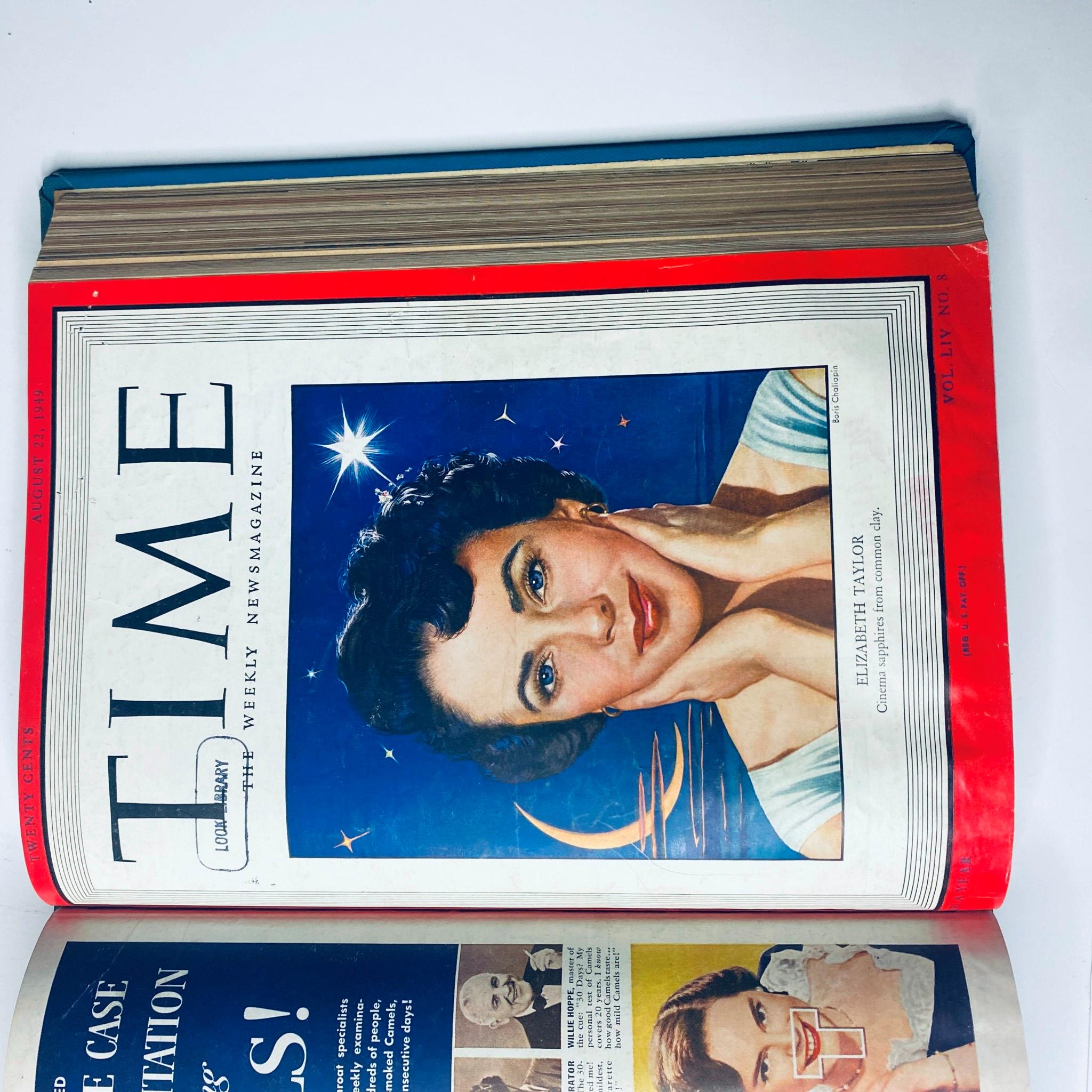 Cover of Time Magazine Library Bound Weekly featuring Elizabeth Taylor, dated August 22, 1949.