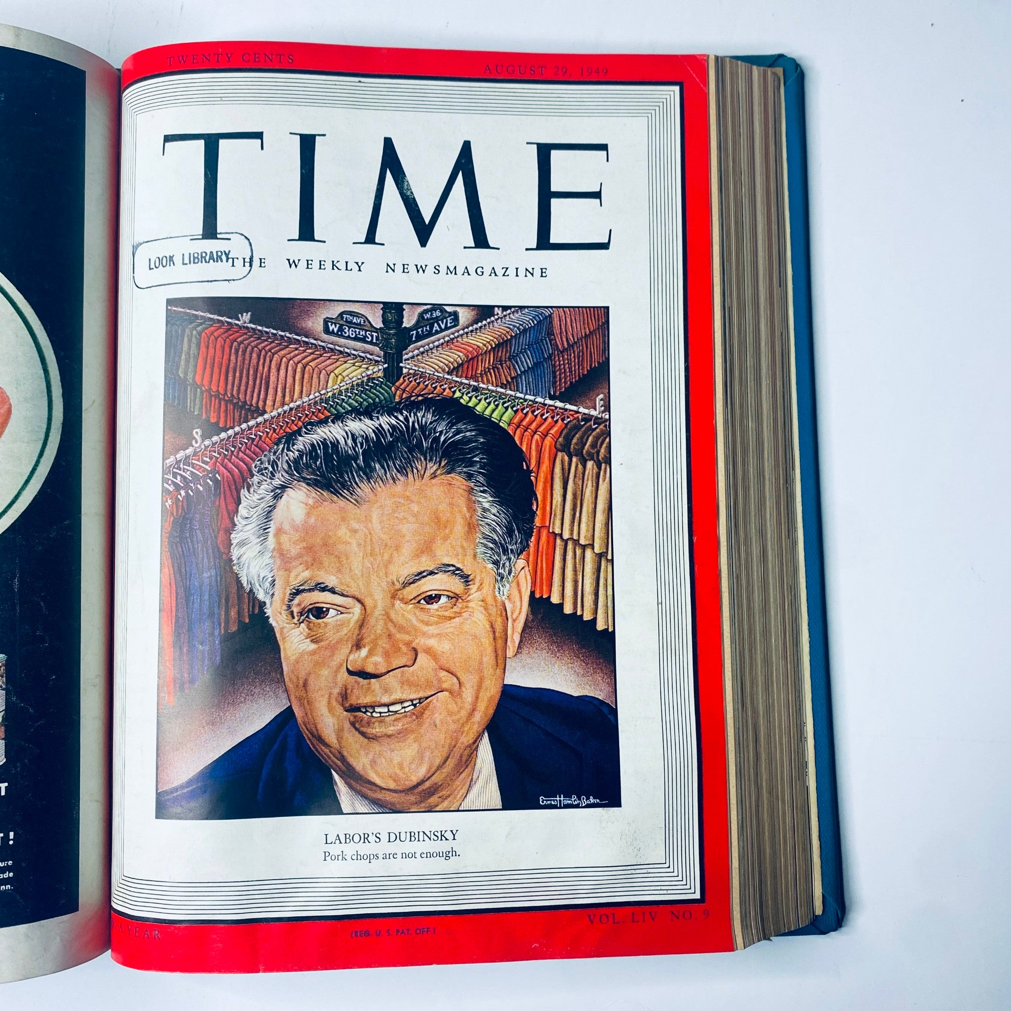 Cover of Time Magazine Library Bound Weekly featuring Labor Leader David Dubinsky, dated August 29, 1949.