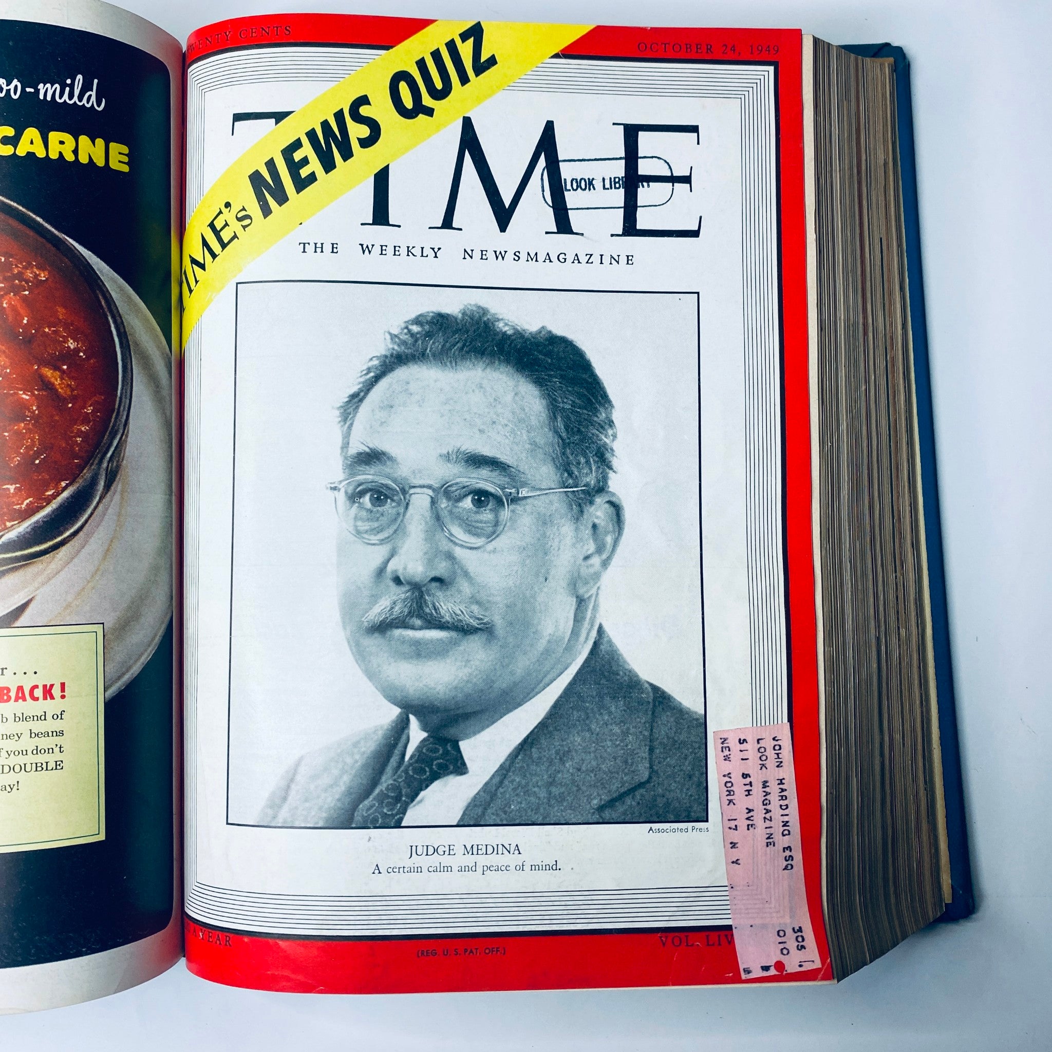 Cover page of the Time Library Bound Weekly magazine from October 24, 1949, featuring Judge Harold Medina.