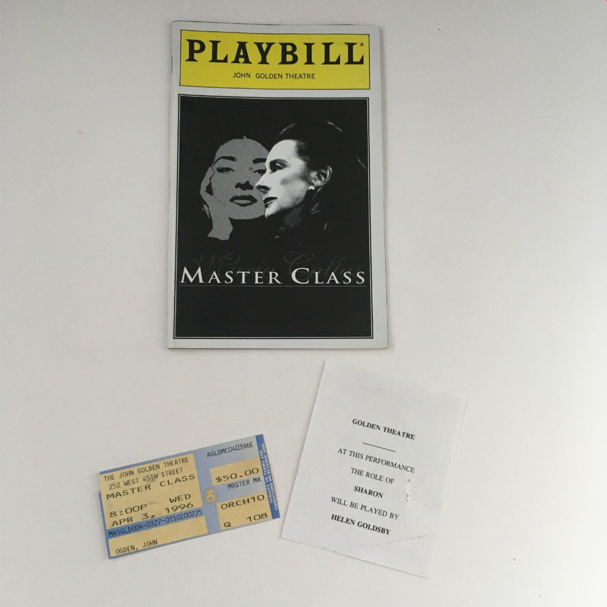 1996 Playbill Master Class by Terrence McNally, Leonard Foglia at Golden Theatre