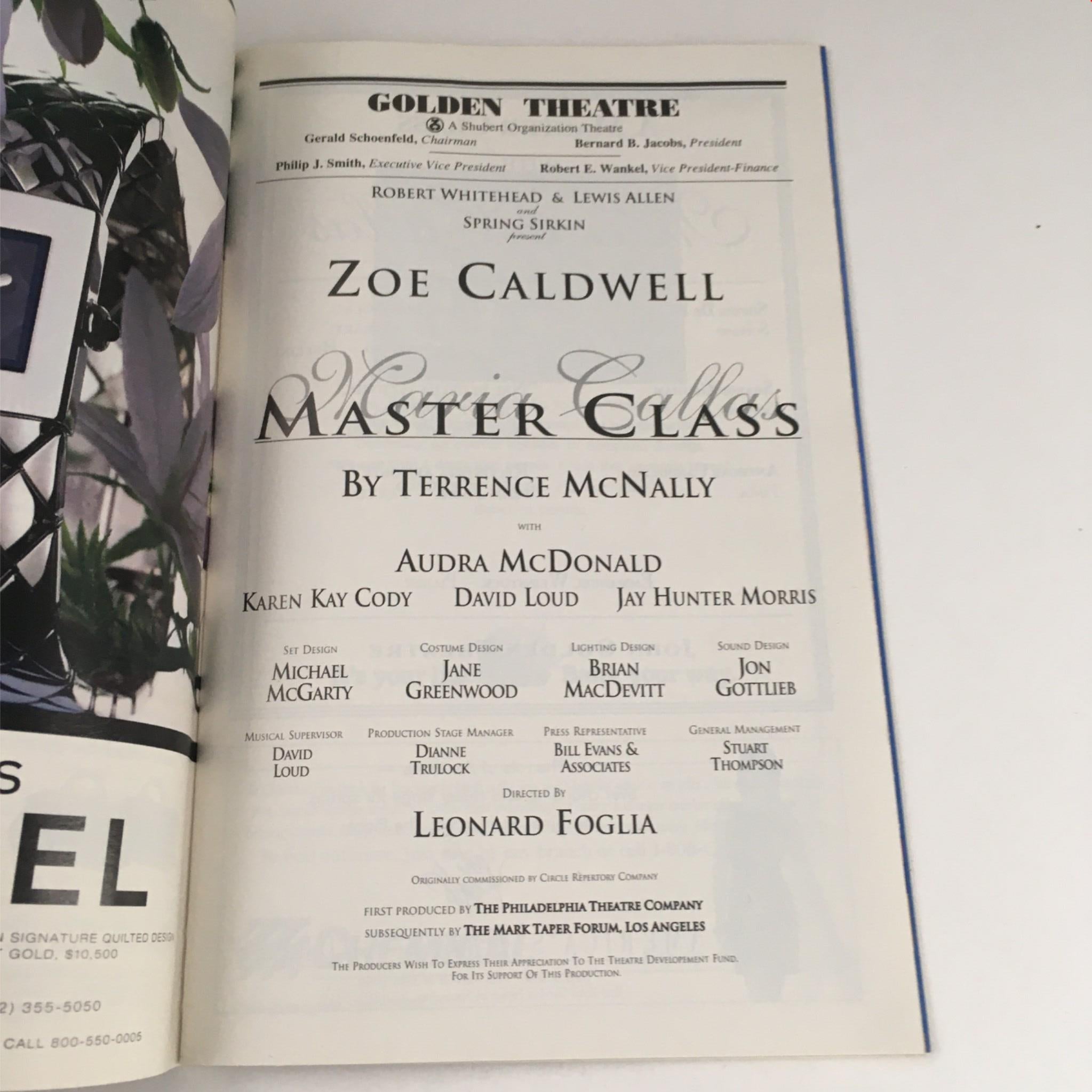 1996 Playbill Master Class by Terrence McNally, Leonard Foglia at Golden Theatre