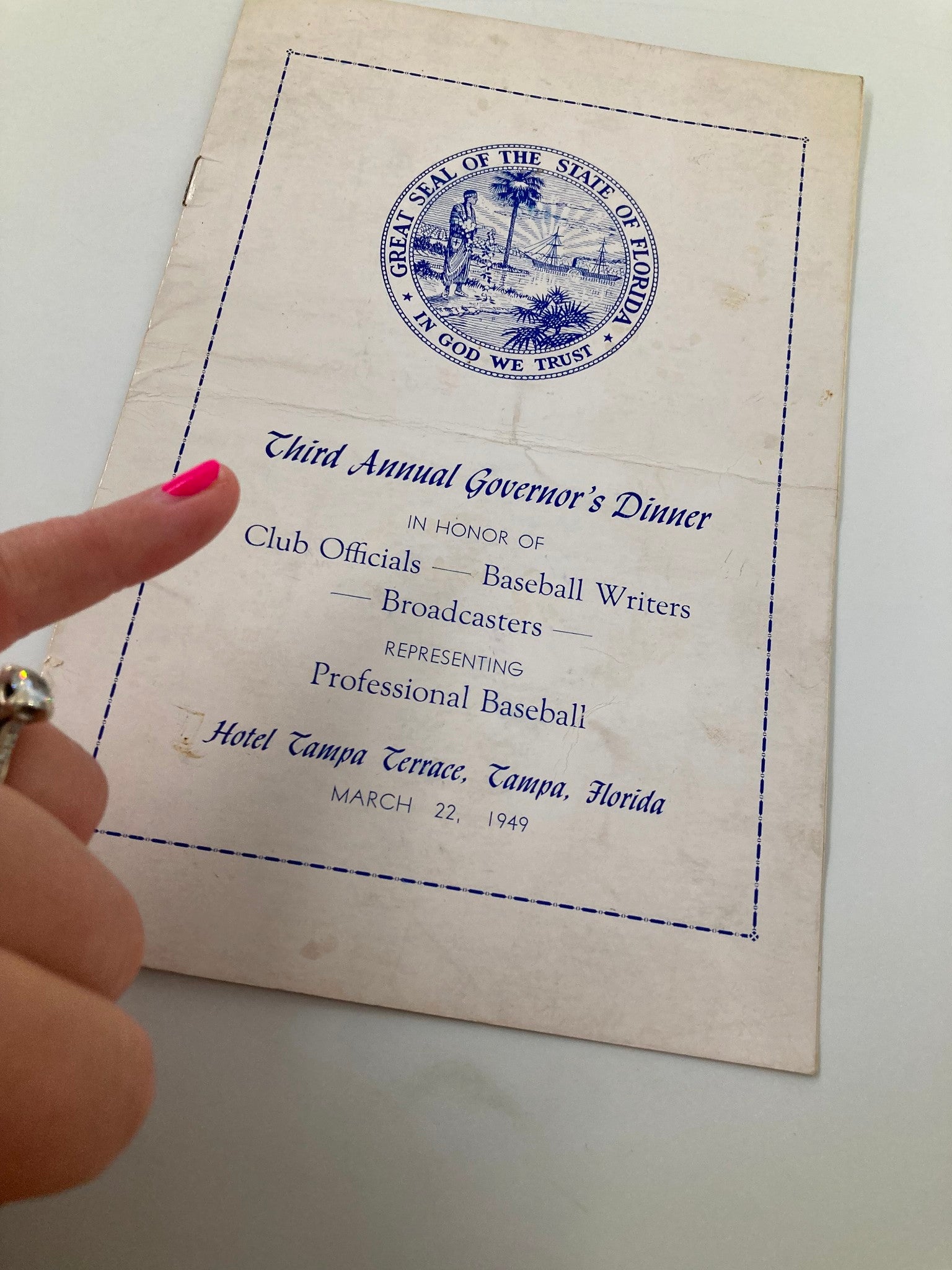 March 22 1949 3rd Annual Governor's Dinner Club Officials Baseball VERY RARE