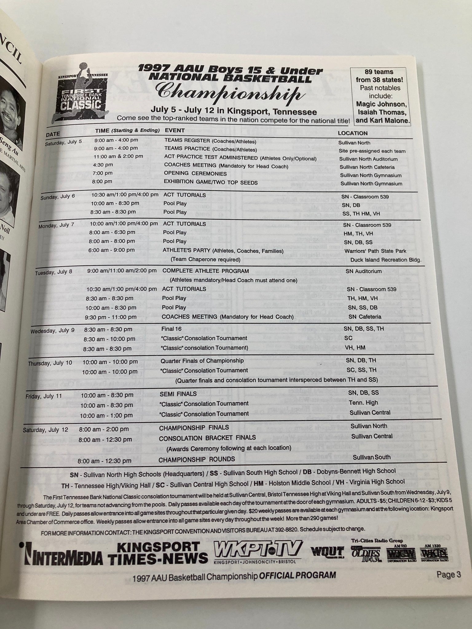 July 5-12 1997 AAU Boys 15 & Under National Basketball Championship Program VG