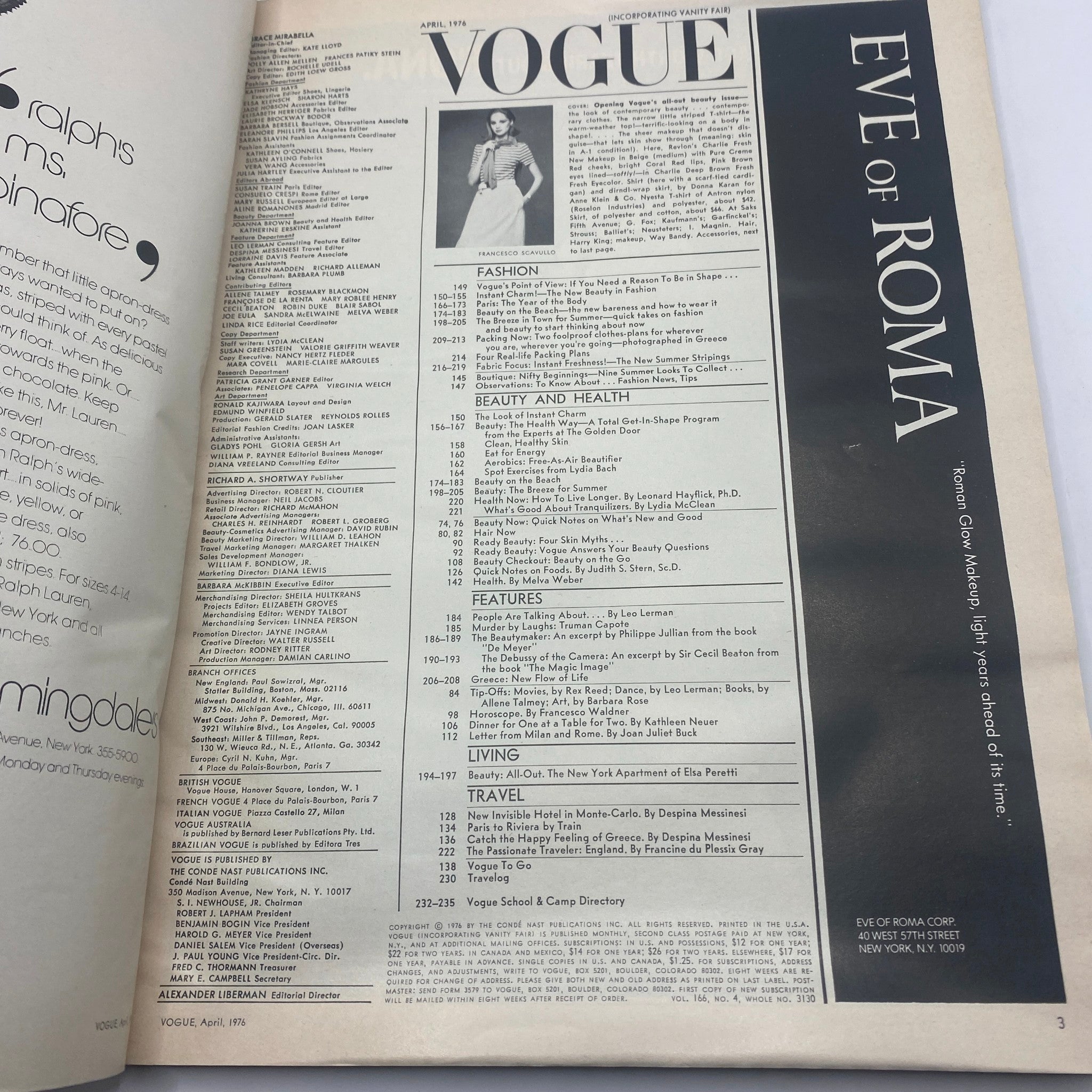 VTG Vogue Magazine April 1976 Rosie Vela by Francesco Scavullo