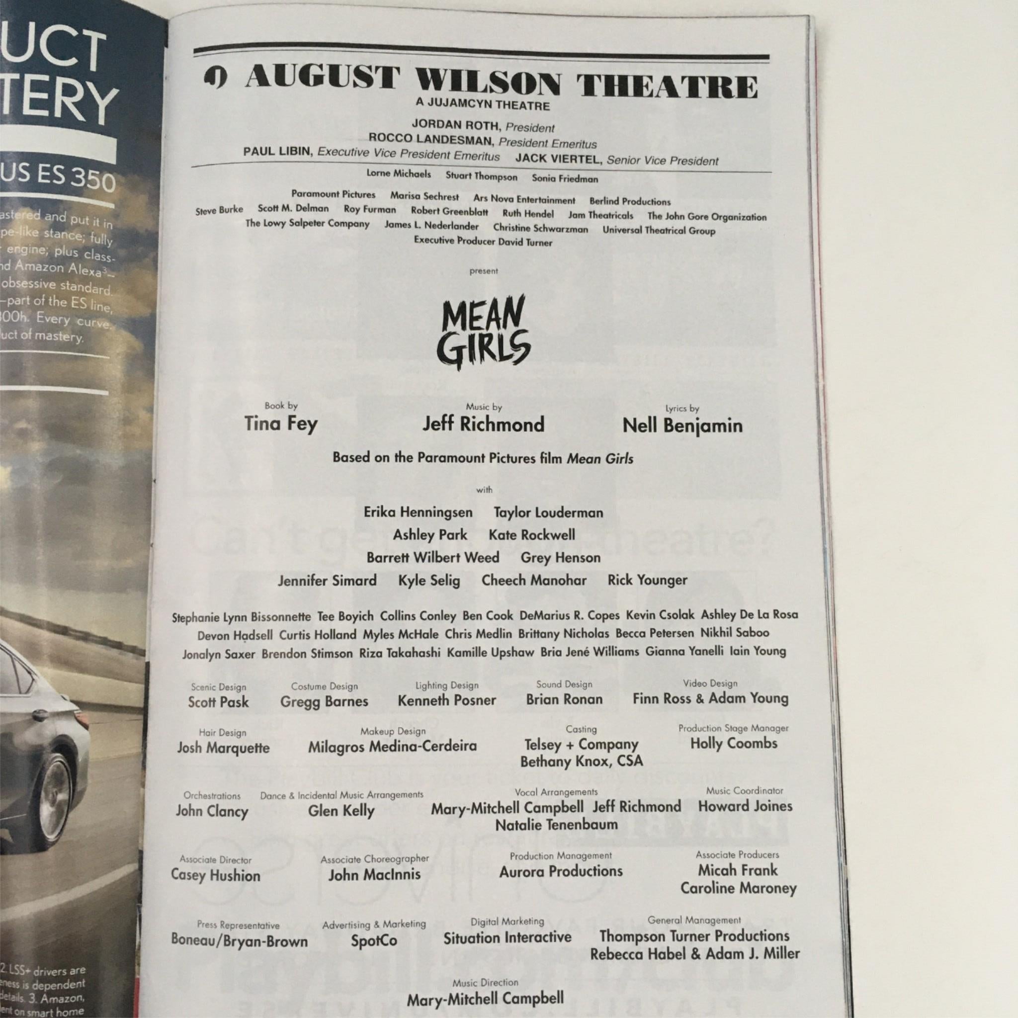 2018 Playbill Mean Girls by Mary-Mitchell Campbell at August Wilson Theatre