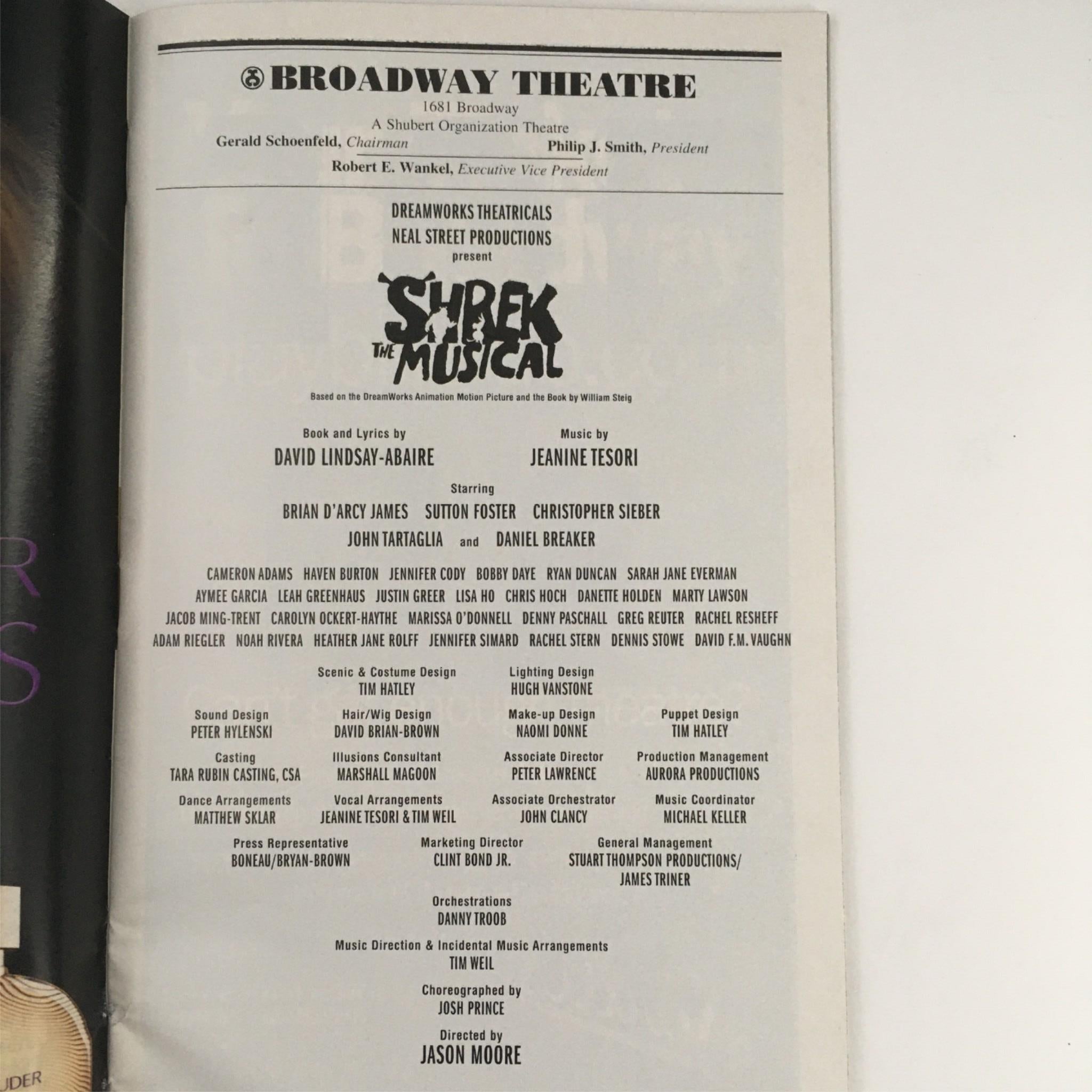 2009 Playbill Shrek The Musical by Jason Moore at The Broadway Theatre