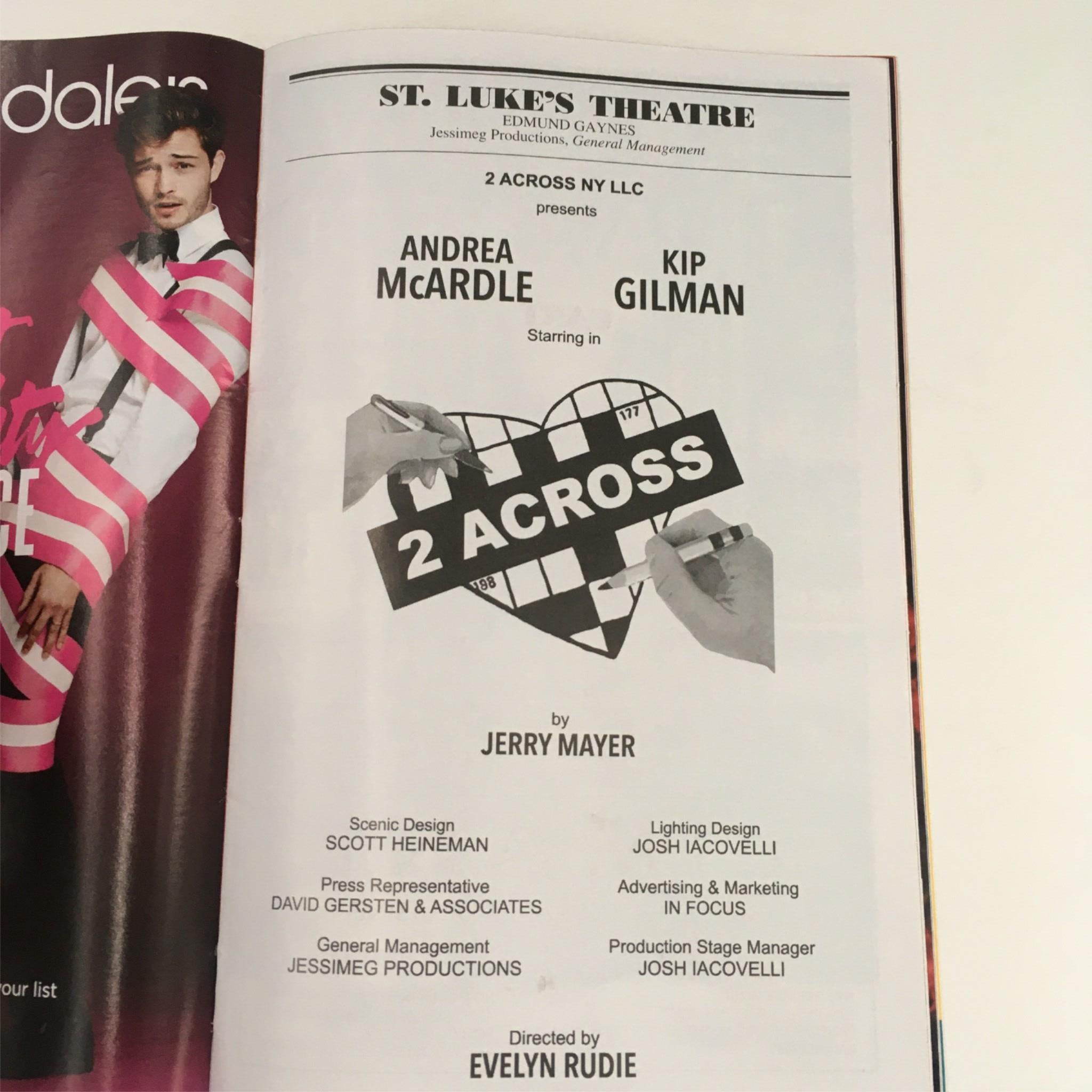 2015 Playbill 2 Across by Jerry Mayer, Evelyn Rudie at St. Luke's Theatre