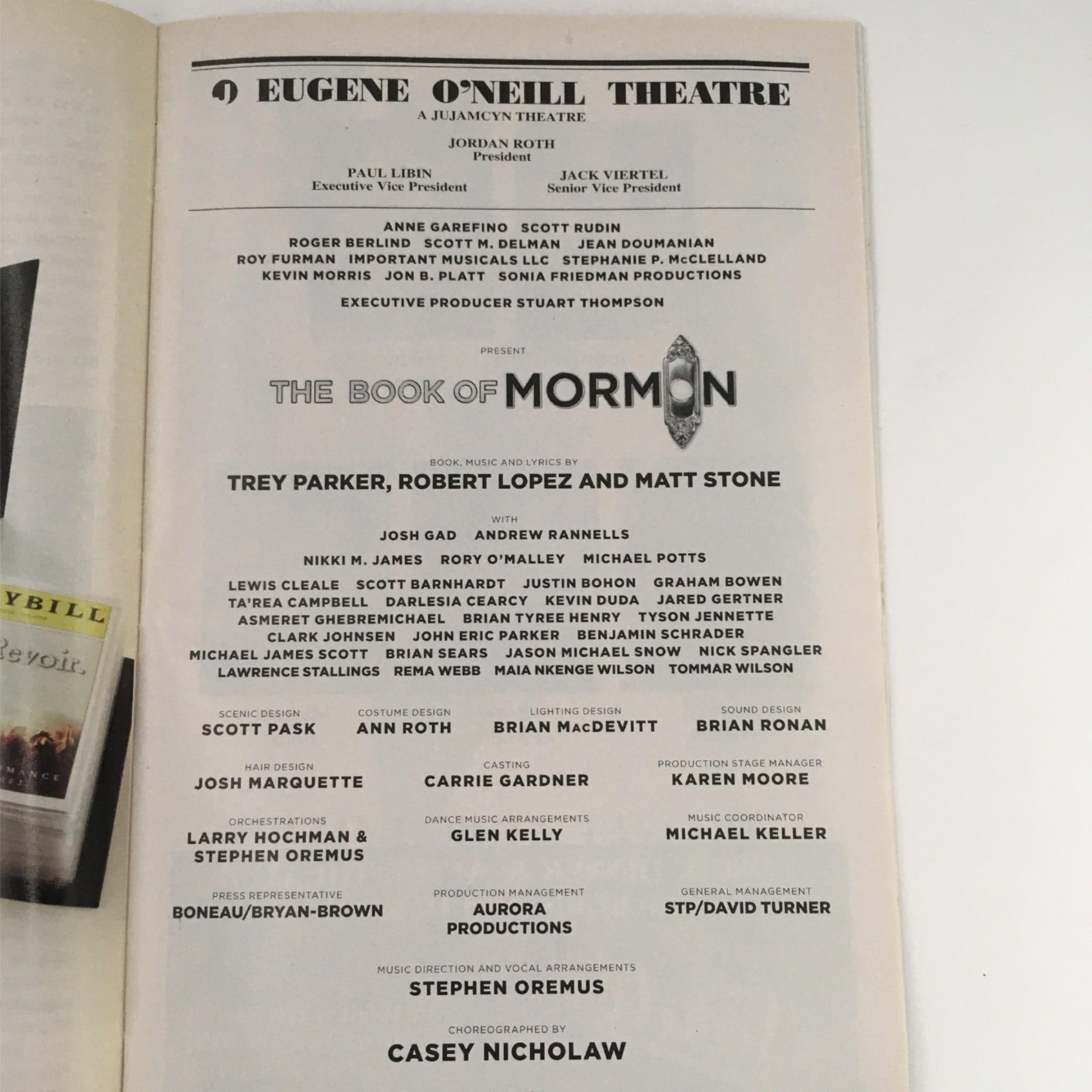 2011 Playbill The Book of Mormon by Cashey Nicholaw at Eugene O'Neill Theatre