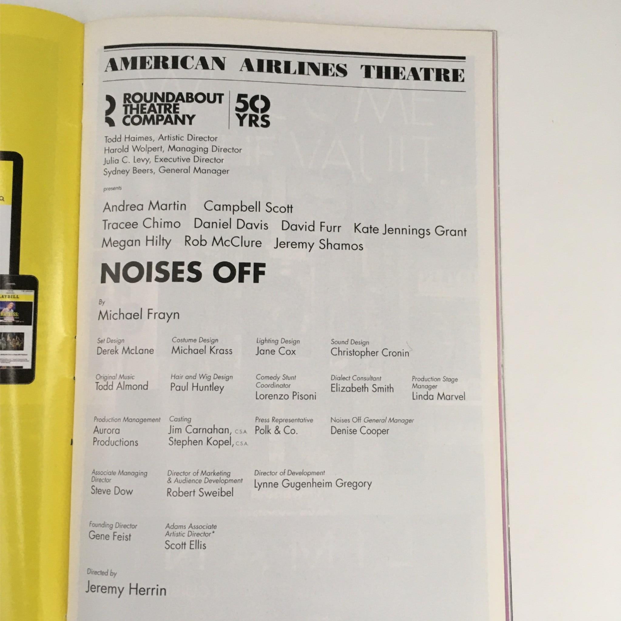 2016 Playbill Noises Off by Michael Frayn at American Airlines Theatre