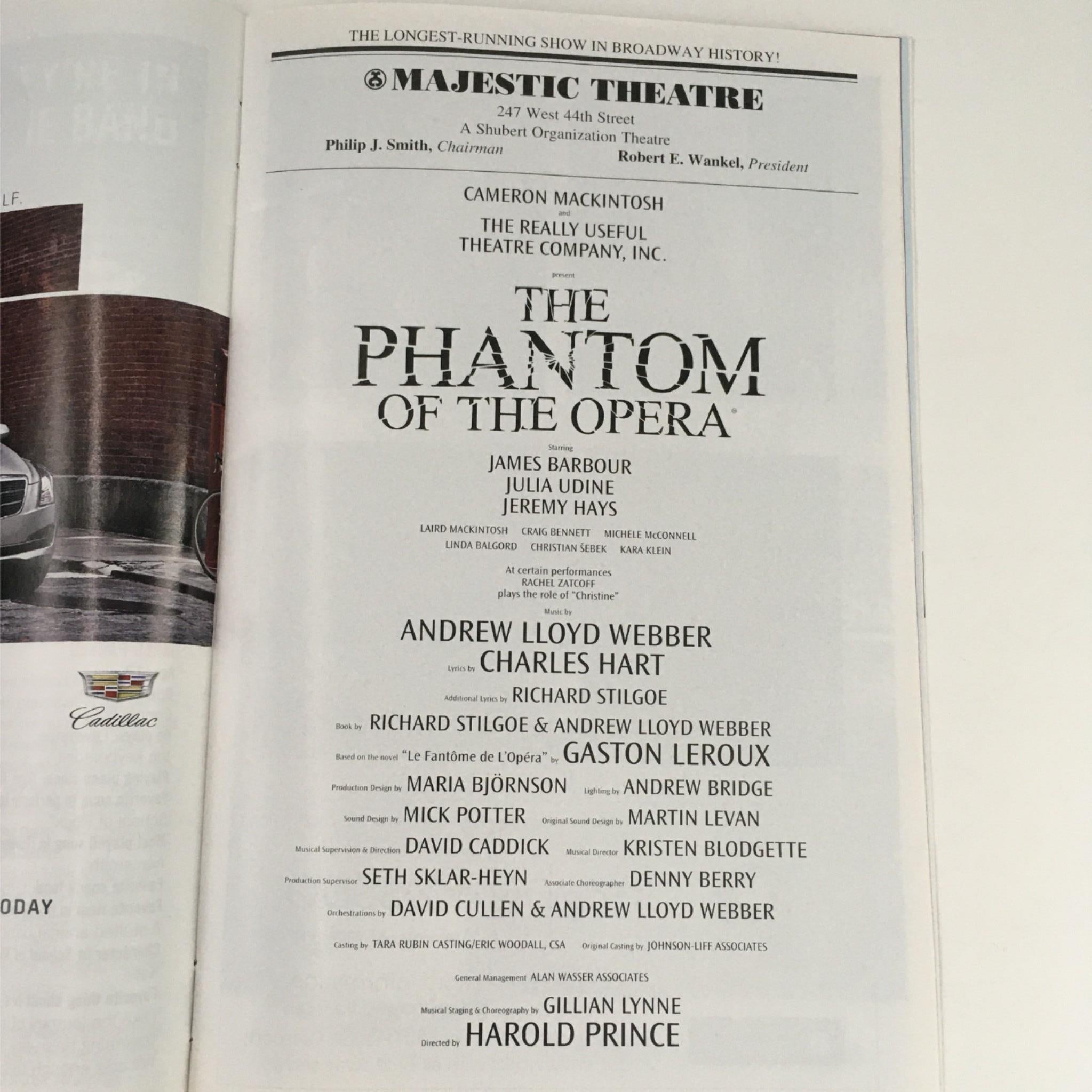 2016 Playbill Phantom Of The Opera by Cameron Mackintosh at Majestic Theatre