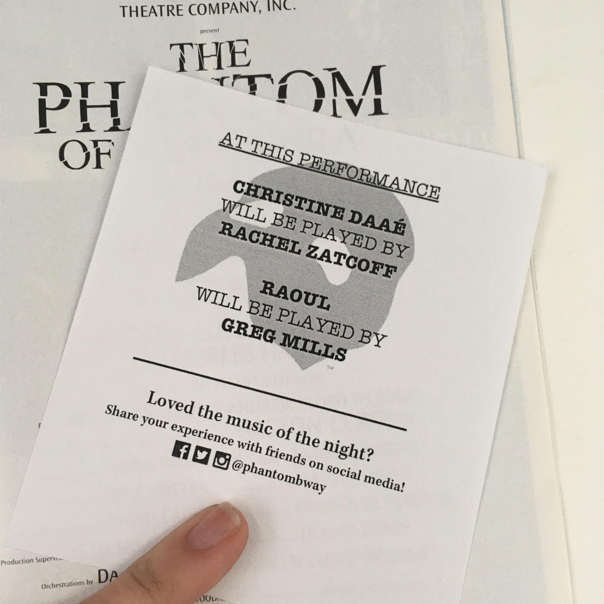 2016 Playbill Phantom Of The Opera by Cameron Mackintosh at Majestic Theatre