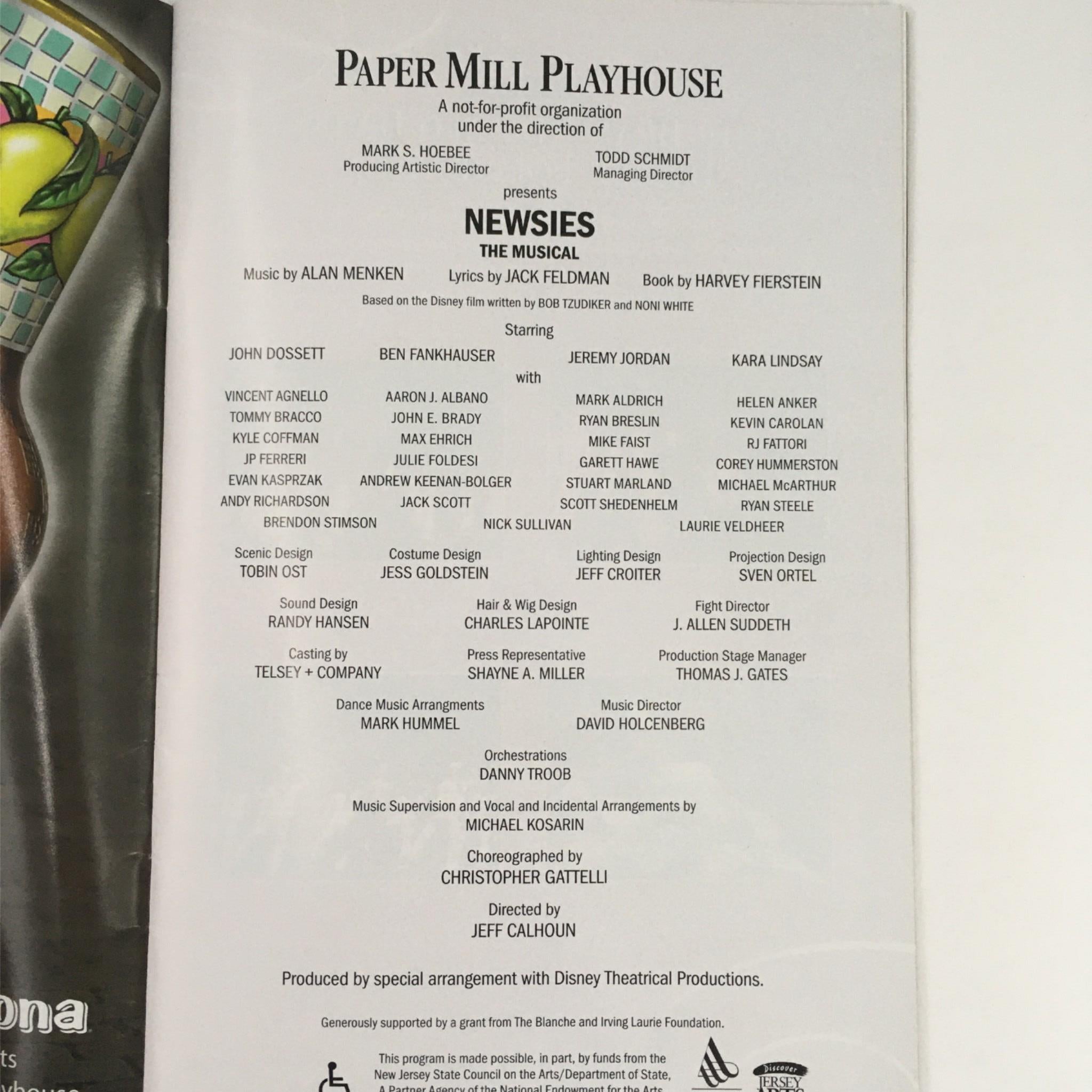 2011 Playbill Newsies The Musical by Jeff Calhoun at Paper Mill Playhouse