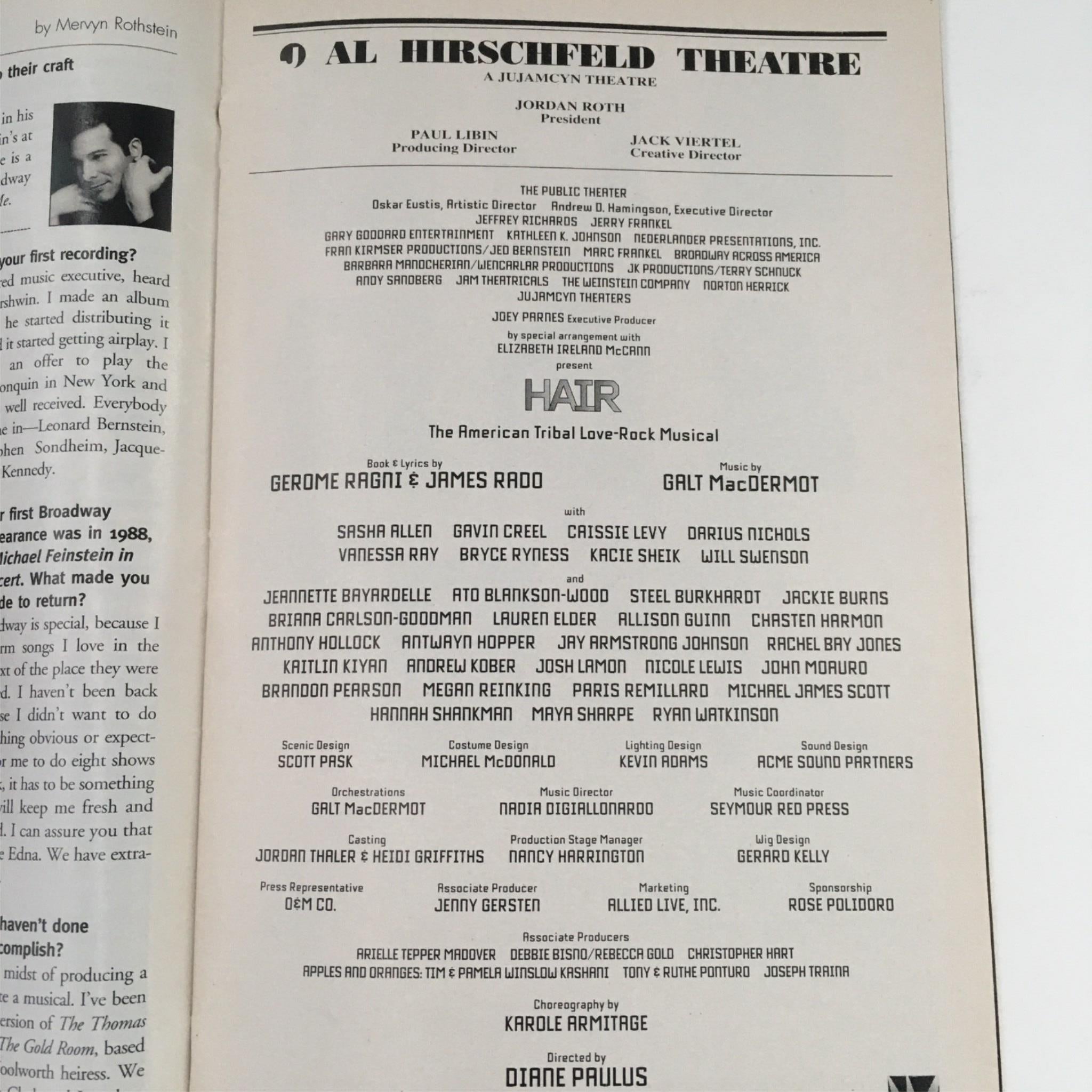 2010 Playbill Hair by Diane Paulus, Joey Parnes at Al Hirschfeld Theatre