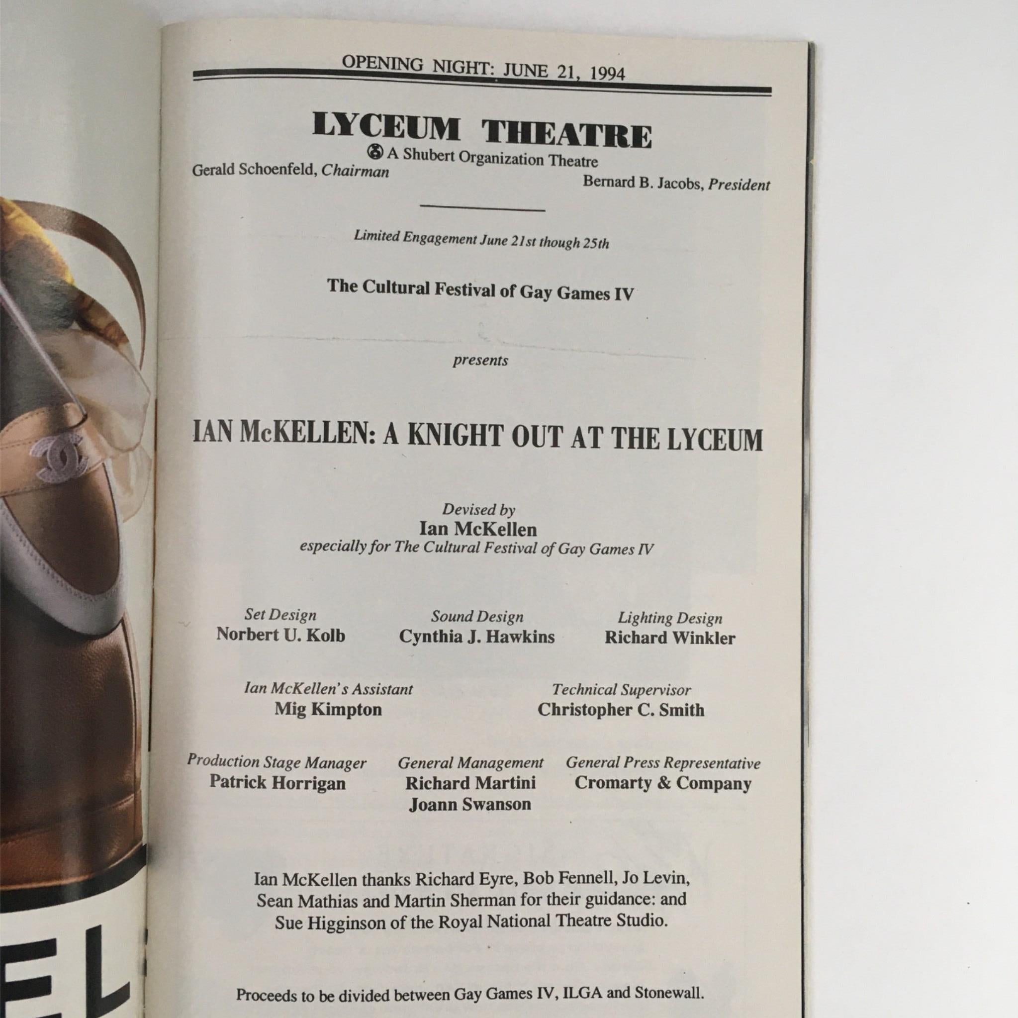 1994 Playbill Knight Out by Ian McKellen at Lyceum Theatre