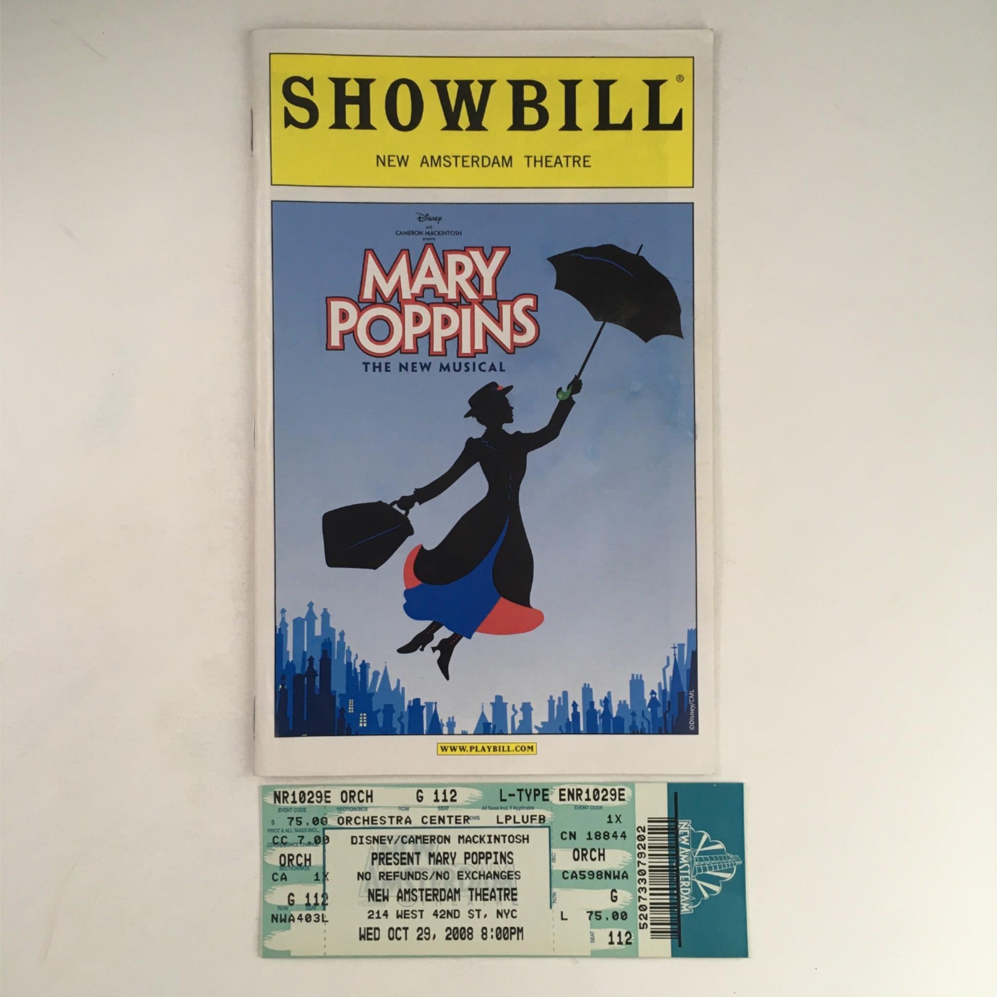 2008 Showbill Mary Poppins by Cameron MacKintosh at New Amsterdam with Tickets