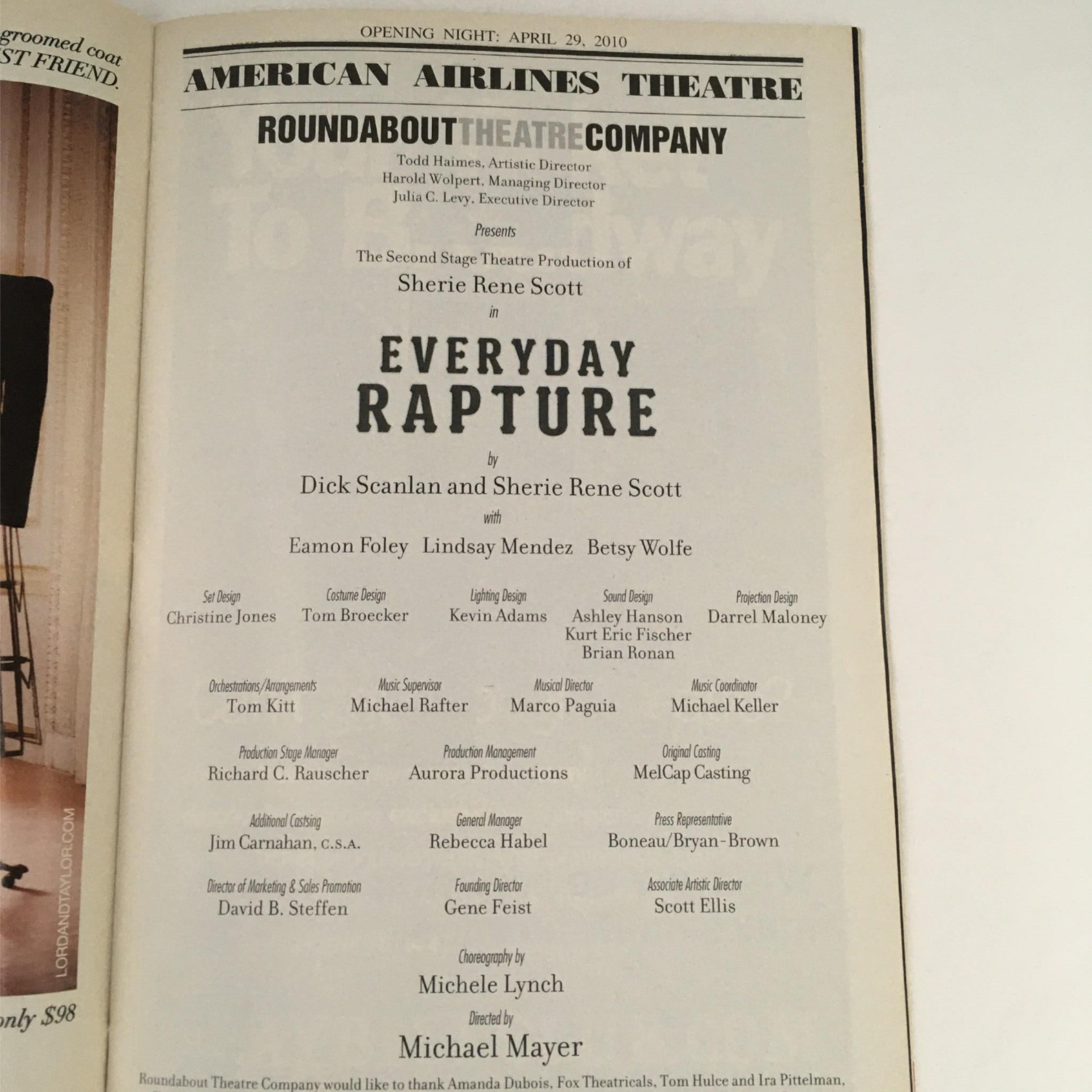 2010 Playbill Everyday Rapture Michael Mayer American Airlines Theatre w/ Ticket